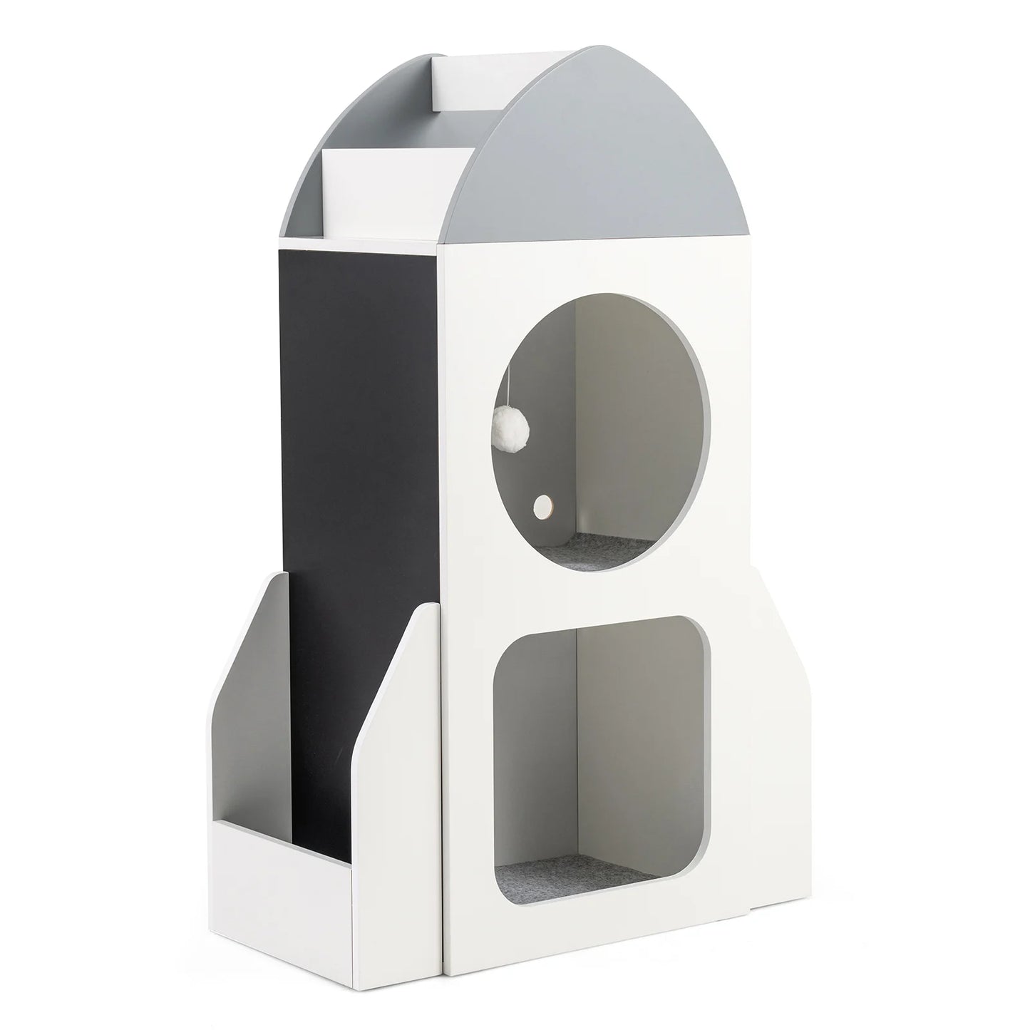 3-Tier Kids Bookshelf Rocket Space Theme Toddler Toy Storage Organizer with Chalkboard-White