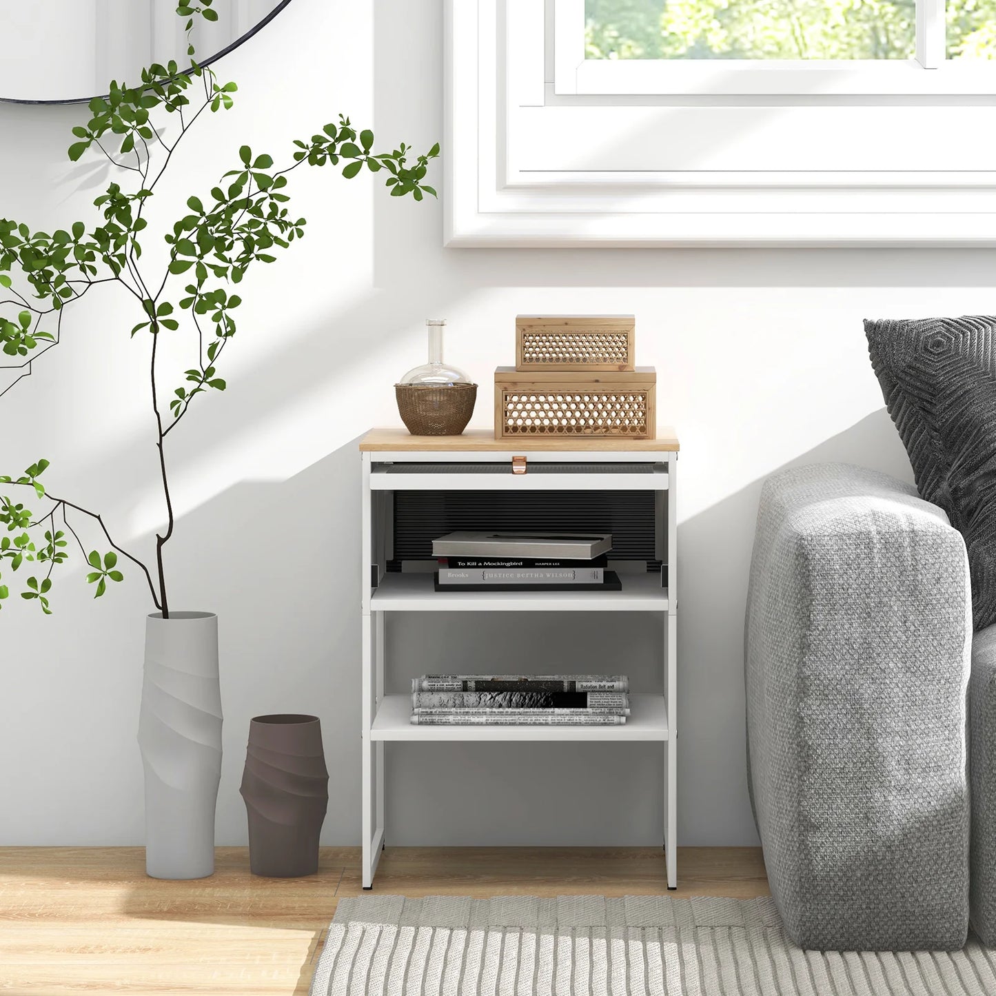 3-Tier Side Table with Storage Shelf for Living Room and Bedroom Set of 2-White