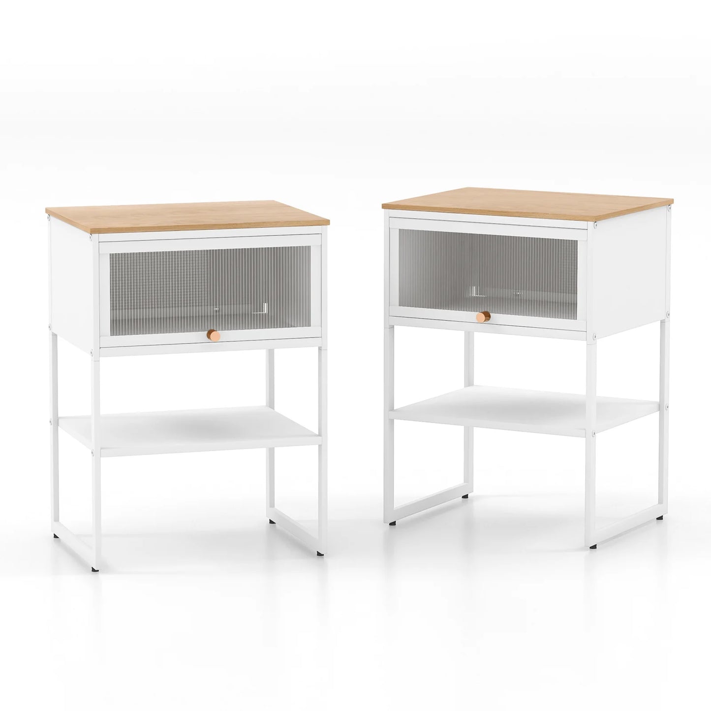 3-Tier Side Table with Storage Shelf for Living Room and Bedroom Set of 2-White