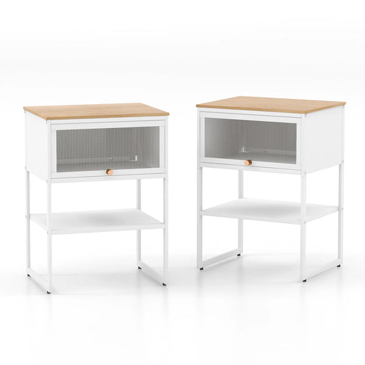 3-Tier Side Table with Storage Shelf for Living Room and Bedroom Set of 2-White