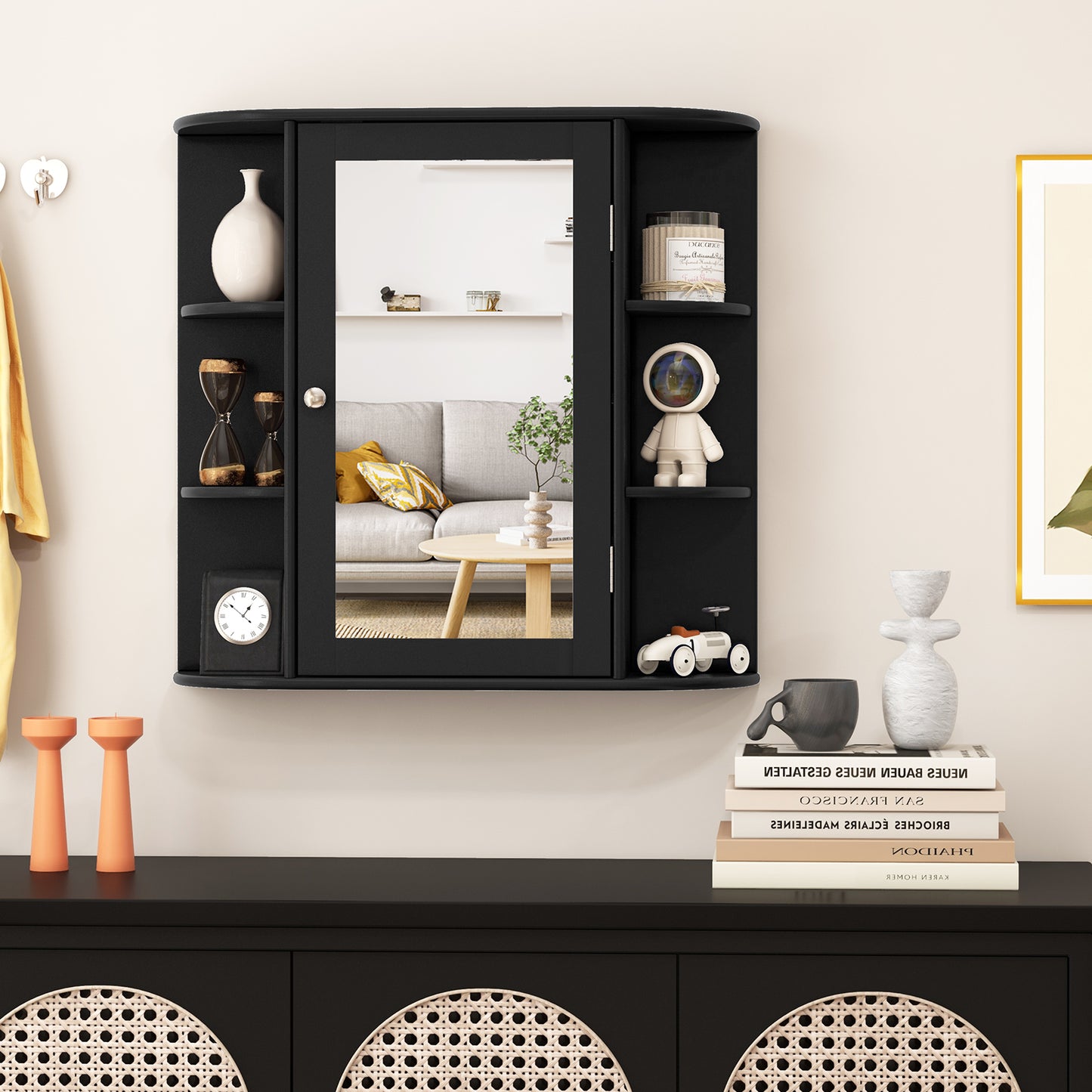 3-Tier Mirrored Wall Mounted Bathroom Cabinet-Grey