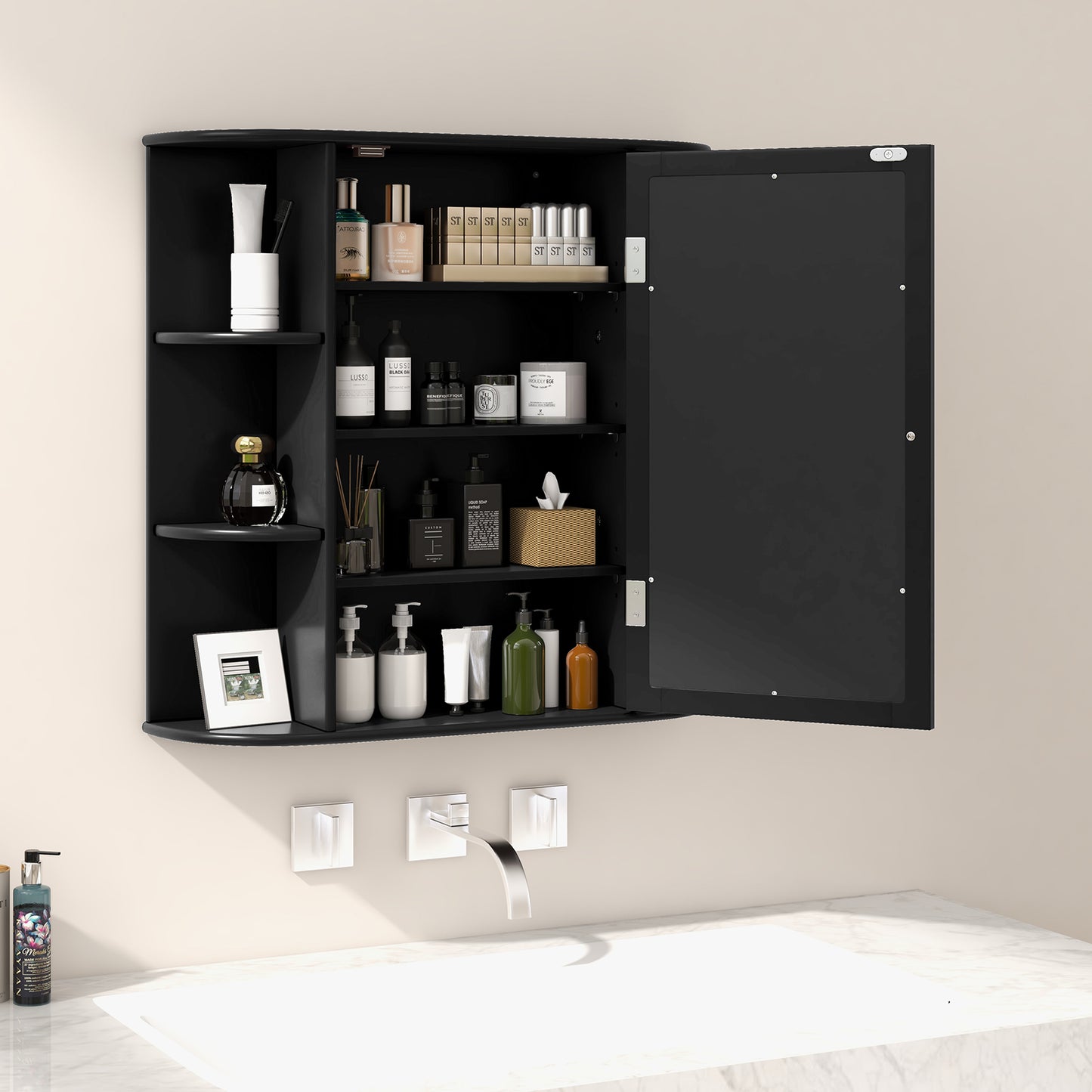 3-Tier Mirrored Wall Mounted Bathroom Cabinet-Grey