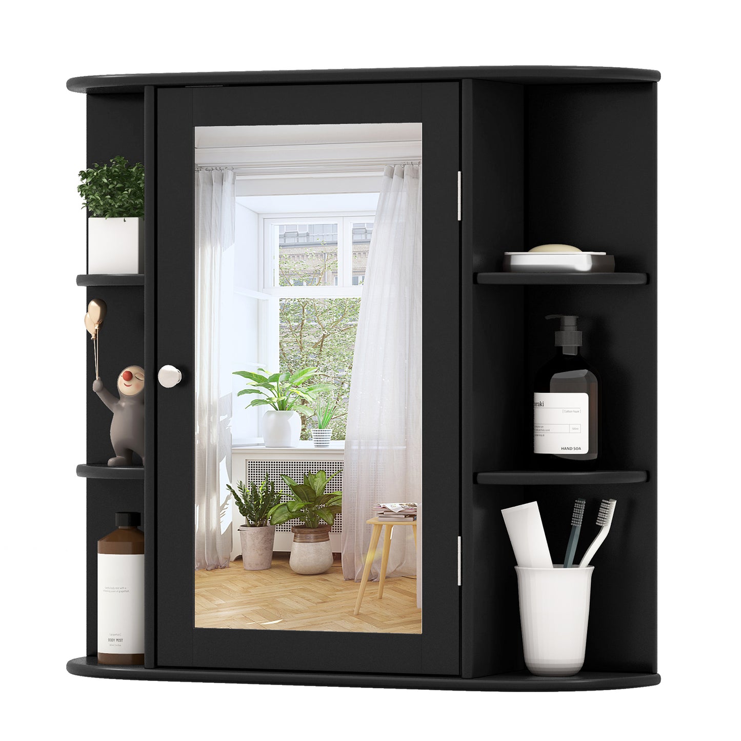 3-Tier Mirrored Wall Mounted Bathroom Cabinet-Grey