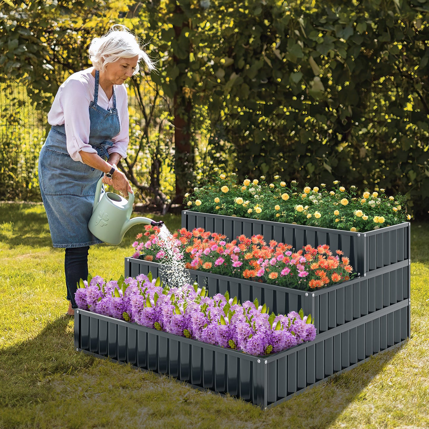 3-Tier Raised Garden Bed with Open ended Base for Vegetable Fruit Flower Herb-Black
