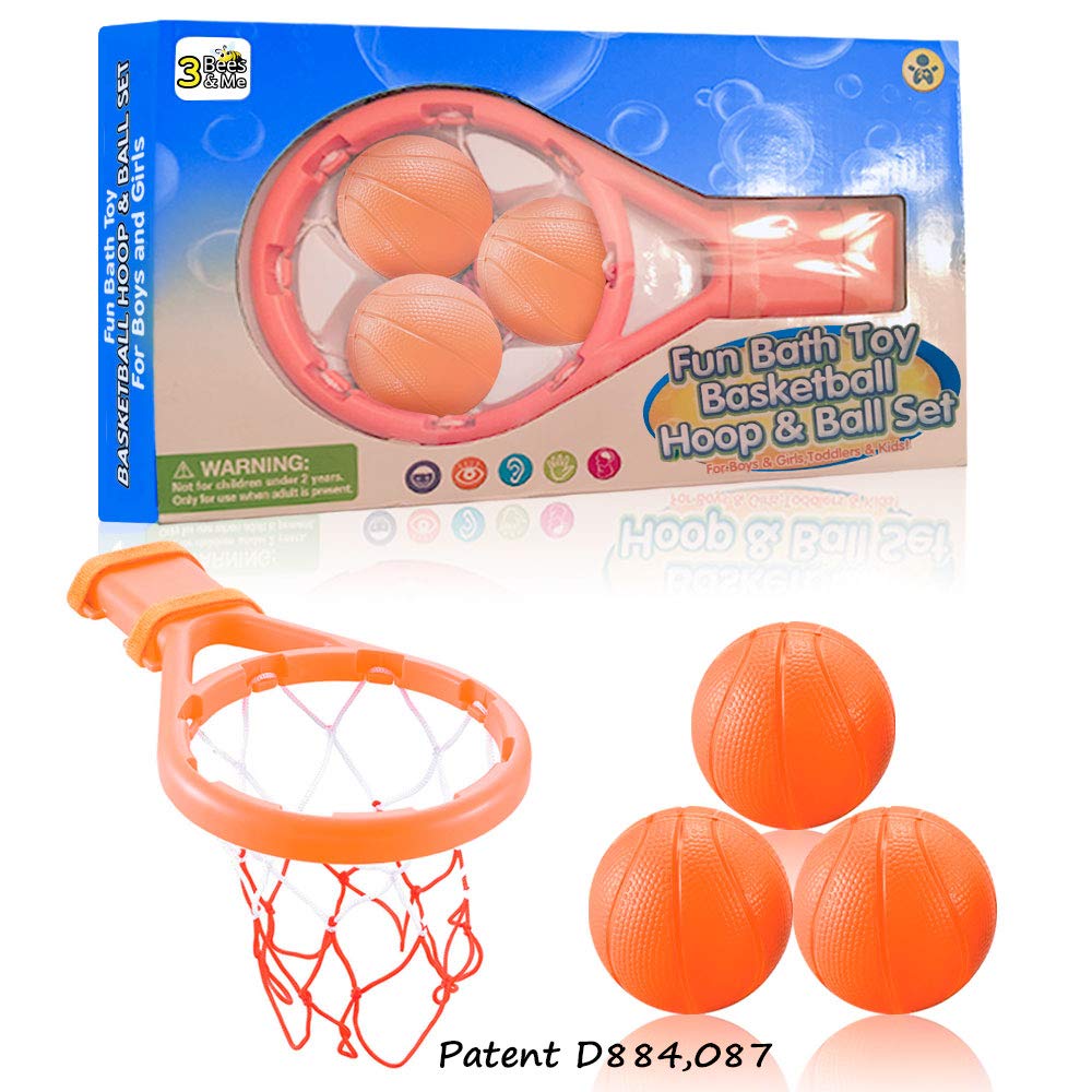 3 Bees & Me Bath Toy Basketball Hoop & Balls Set — Fun Tub Gift for Kids