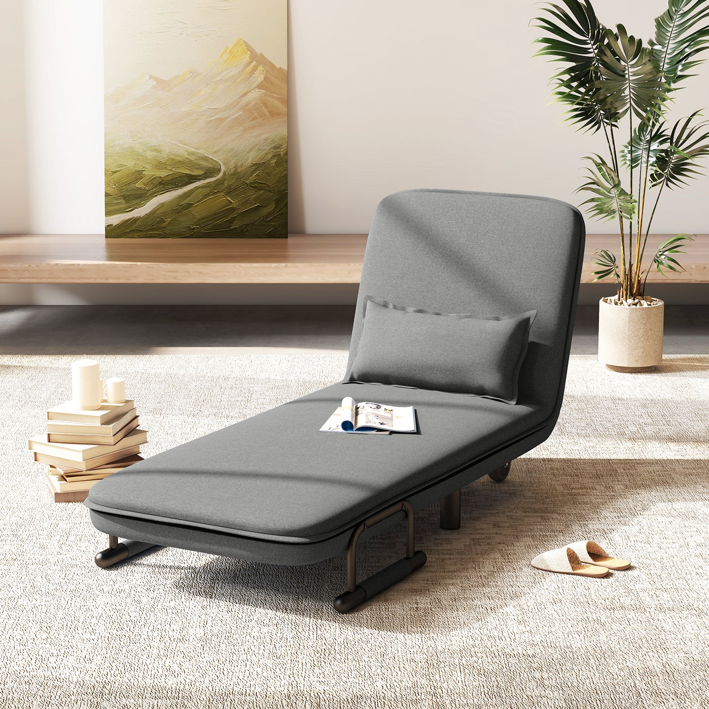 3-in-1 Convertible Sofa Bed with 5-Position Adjustable Backrest-Brown