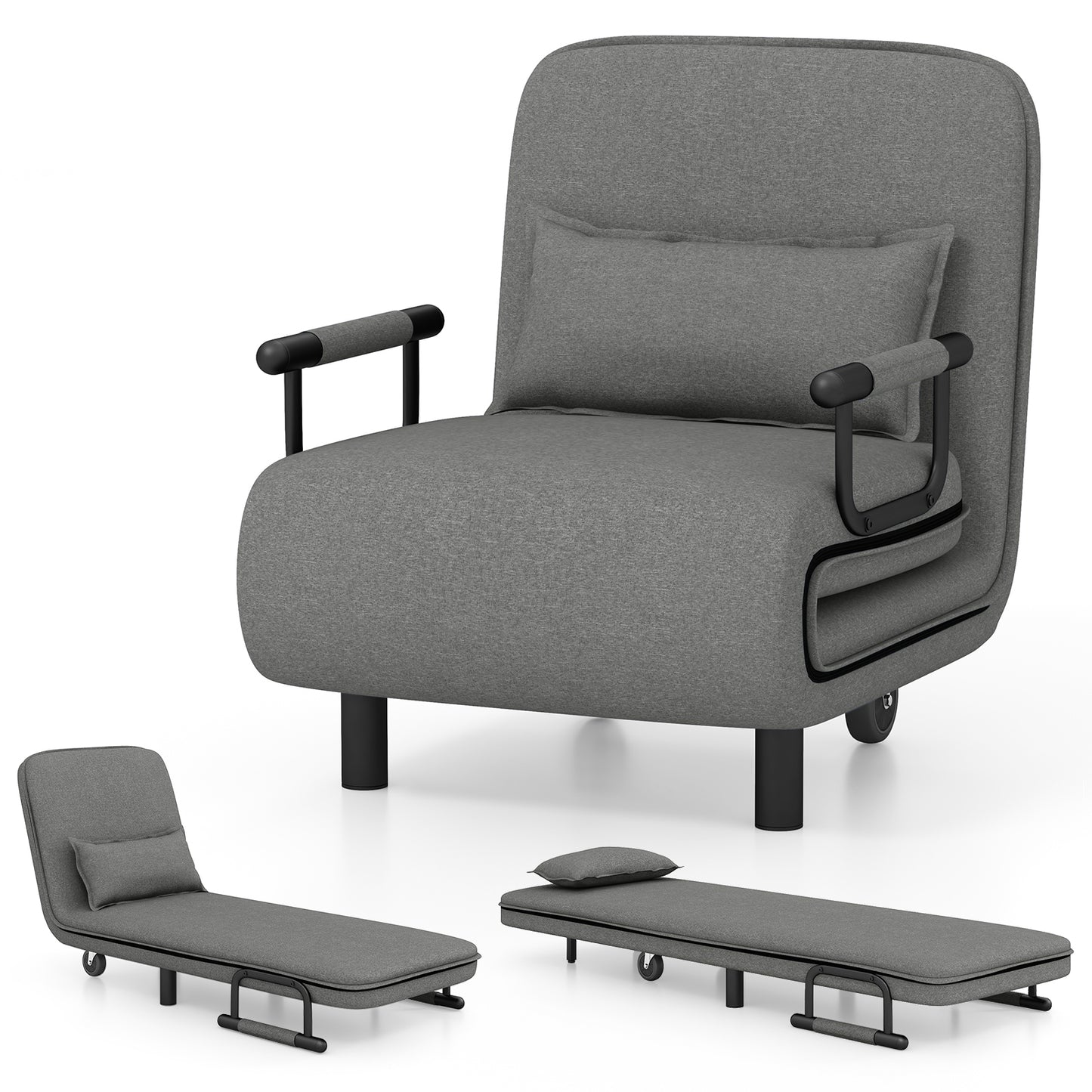 3-in-1 Convertible Sofa Bed with 5-Position Adjustable Backrest-Brown