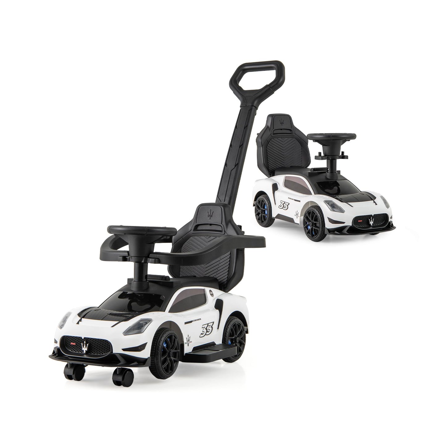 3-in-1 Ride on Push Car with 2 Universal Wheels, Music Steering, Guardrail and Handlebar-Pink