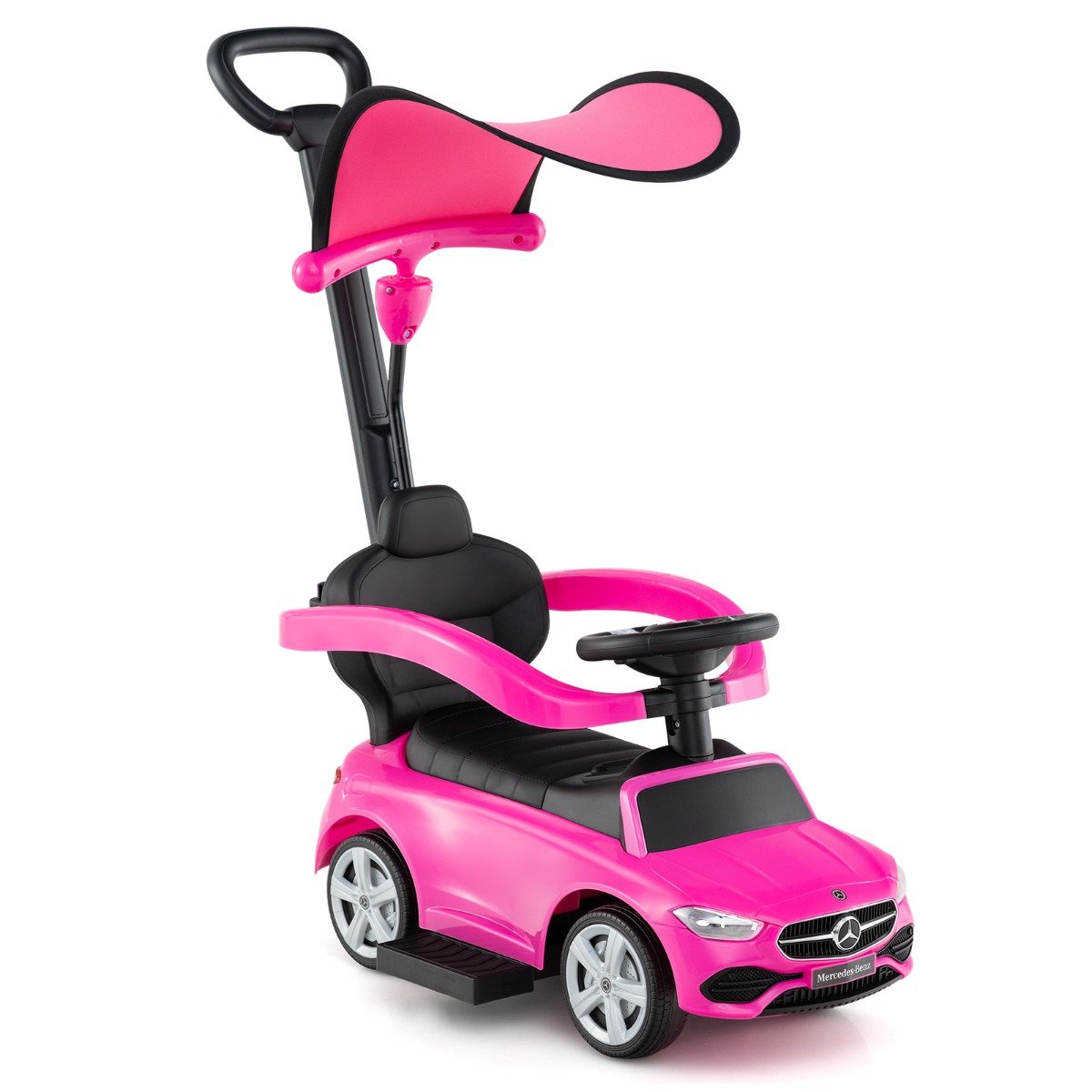 3-in-1 Ride on Push Car with Adjustable Canopy and Steering Push Bar-Black