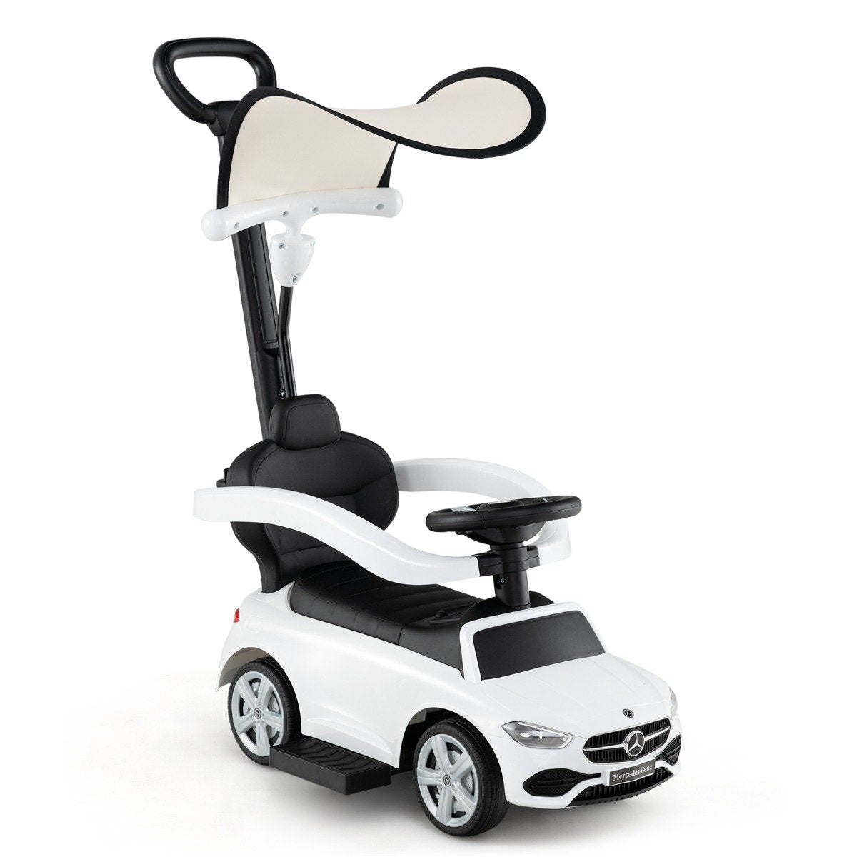 3-in-1 Ride on Push Car with Adjustable Canopy and Steering Push Bar-Black