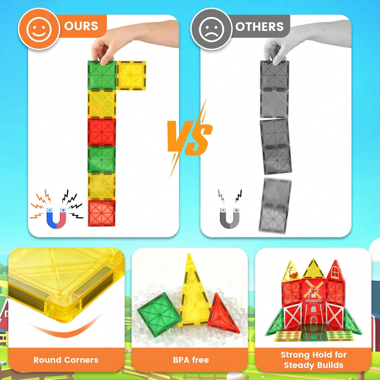 3 otters 37pcs Magnetic Tiles – STEM Building Blocks for Kids