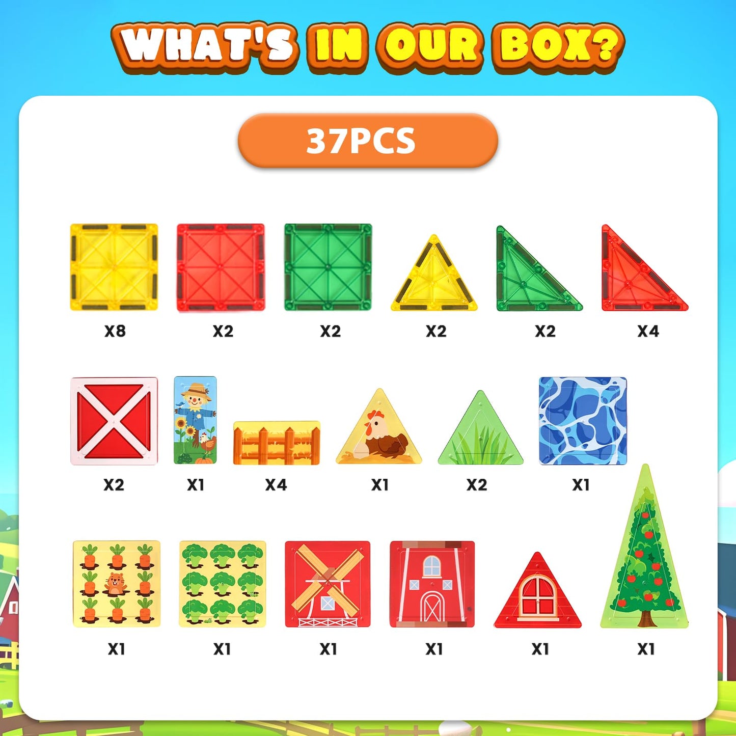 3 otters 37pcs Magnetic Tiles – STEM Building Blocks for Kids
