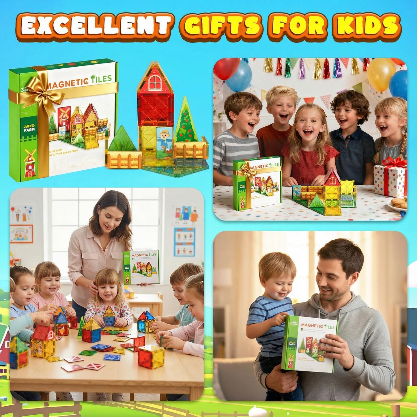 3 otters 37pcs Magnetic Tiles – STEM Building Blocks for Kids