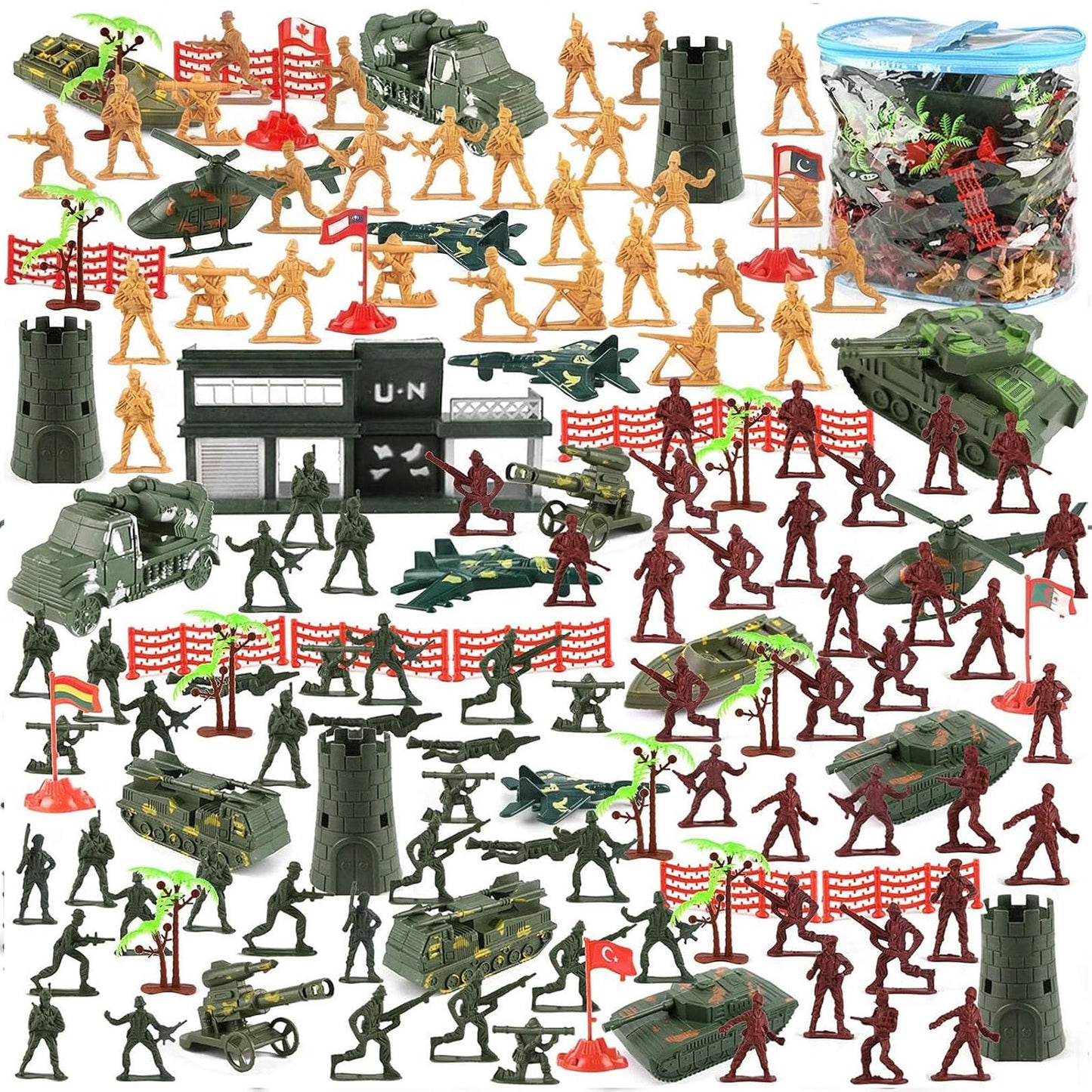 3 Otters 307-Piece Army Men Set – Plastic Soldiers, Vehicles & Storage Bag