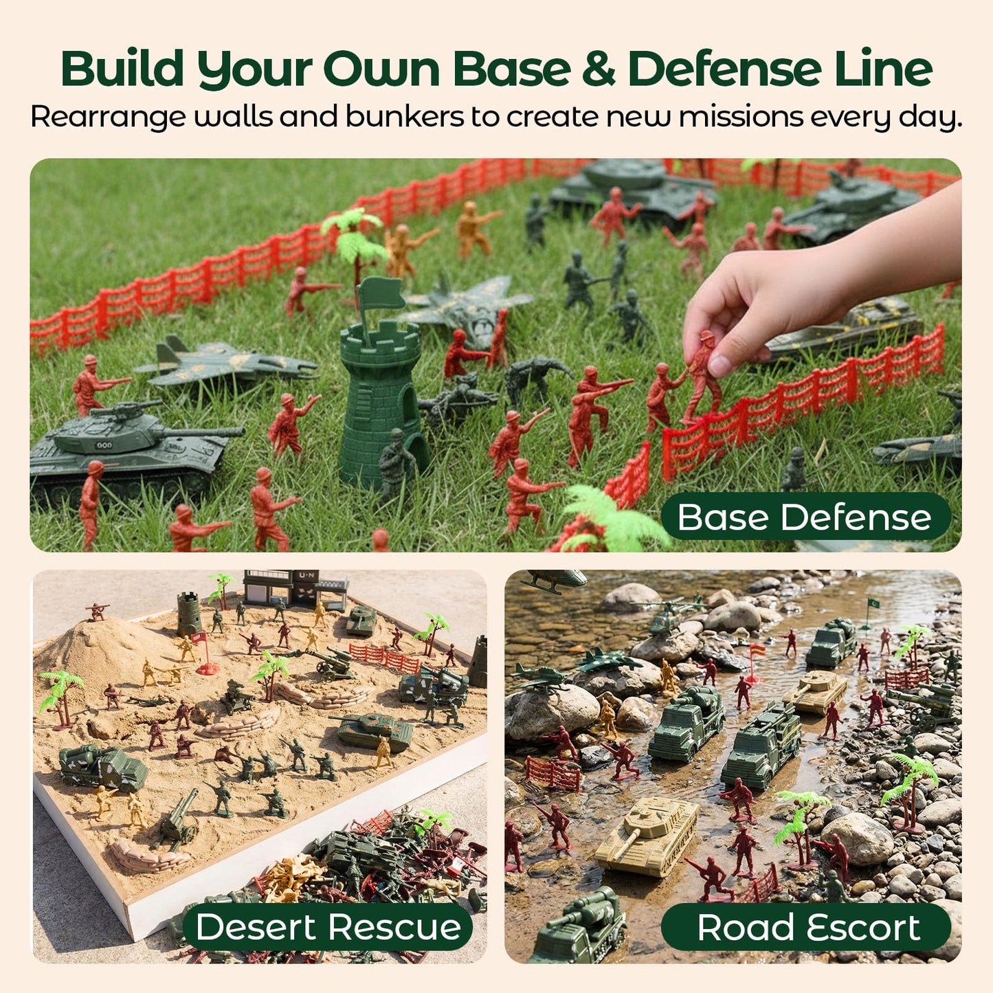 3 Otters 307-Piece Army Men Set – Plastic Soldiers, Vehicles & Storage Bag