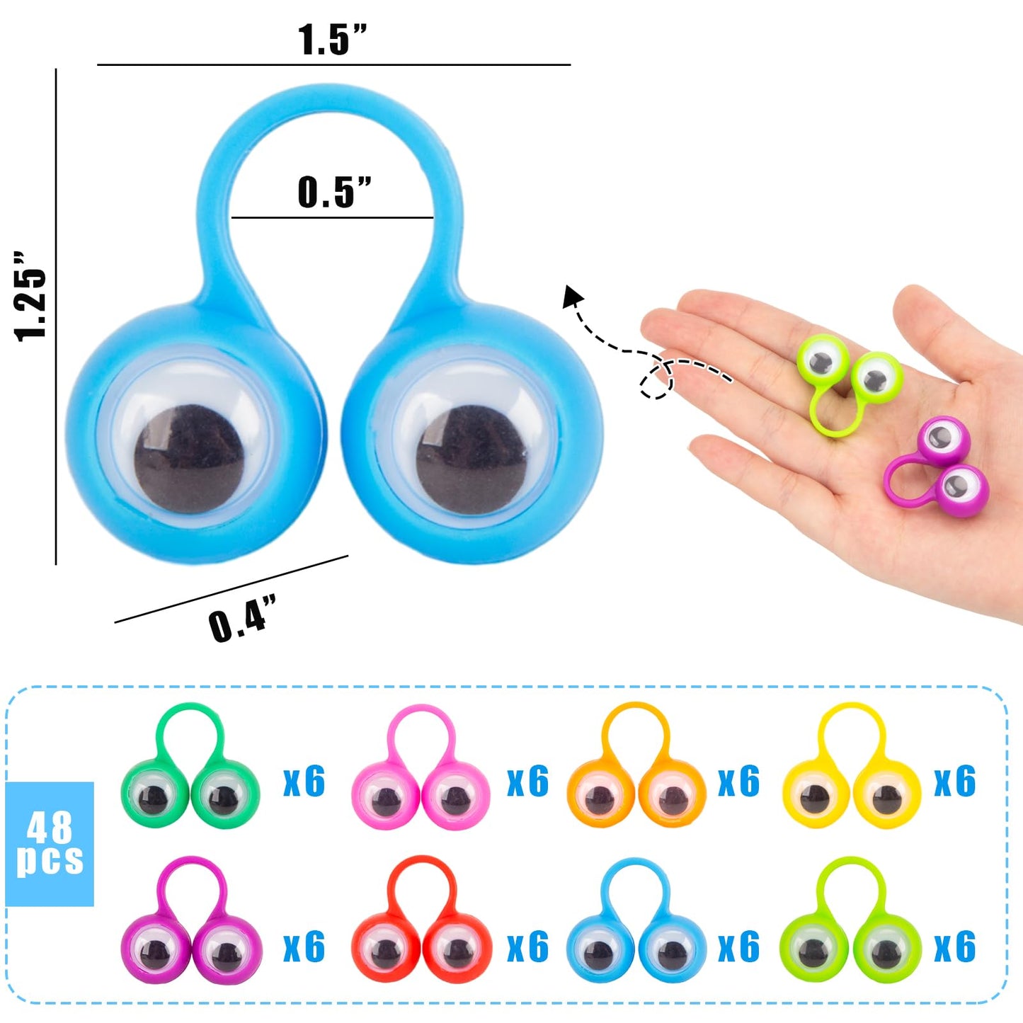 3 Otters 48PCS Eyeball Ring Finger Puppets – Colorful Eye Monster Rings for Kids