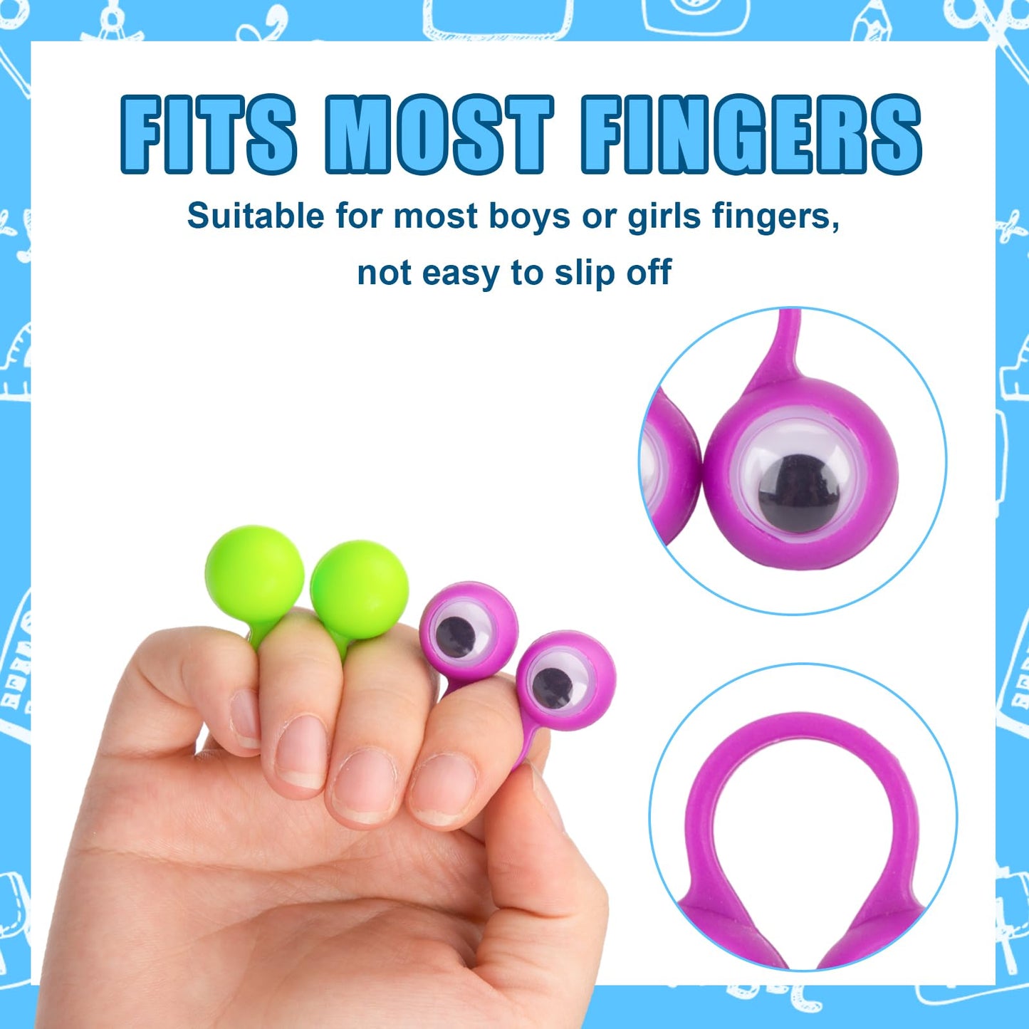 3 Otters 48PCS Eyeball Ring Finger Puppets – Colorful Eye Monster Rings for Kids