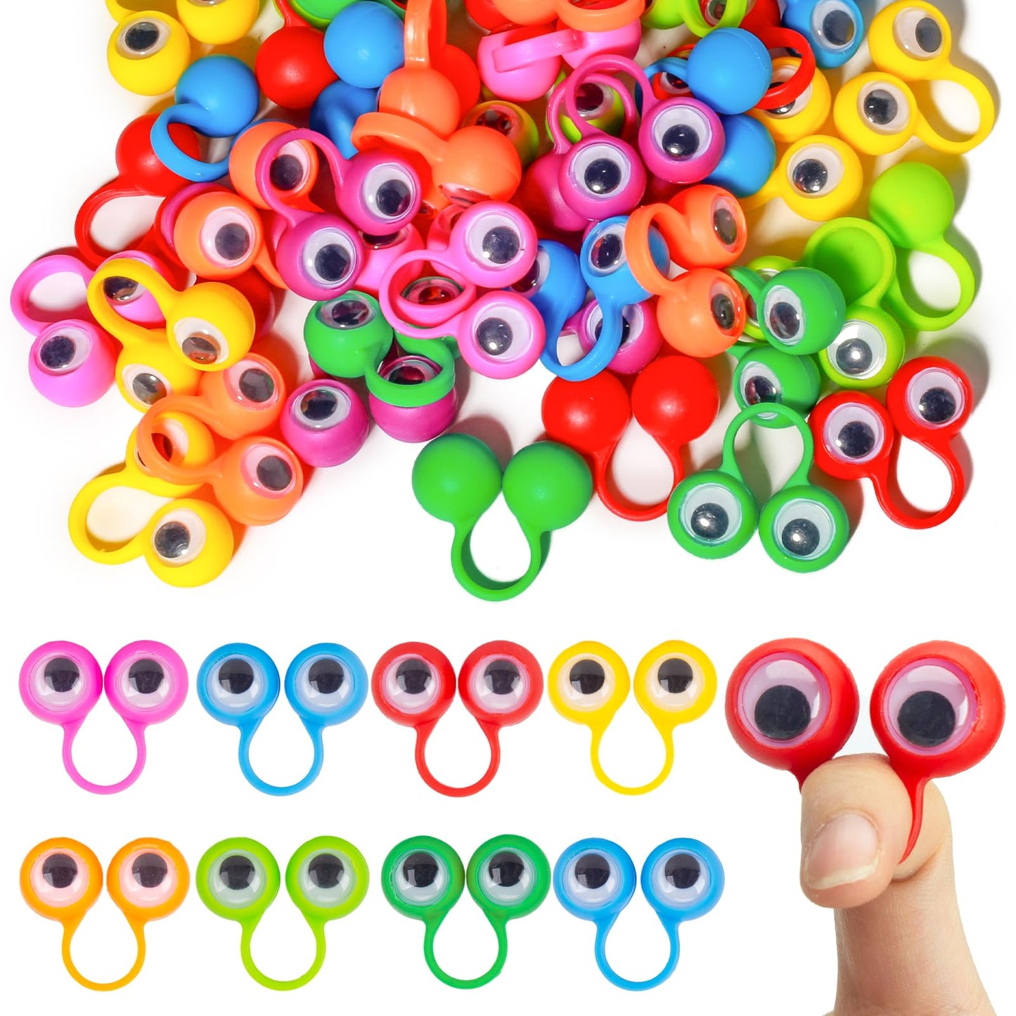 3 Otters 48PCS Eyeball Ring Finger Puppets – Colorful Eye Monster Rings for Kids