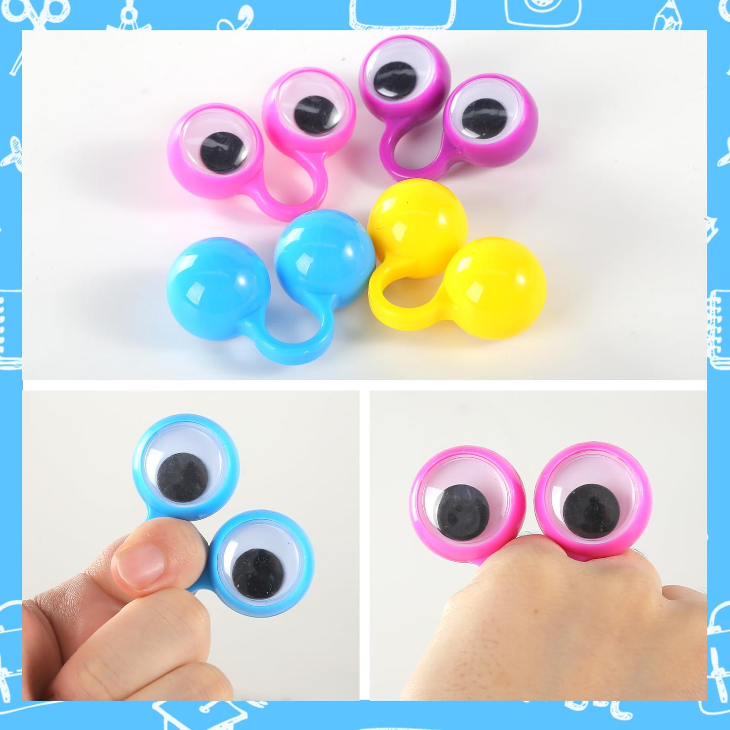 3 Otters 48PCS Eyeball Ring Finger Puppets – Colorful Eye Monster Rings for Kids