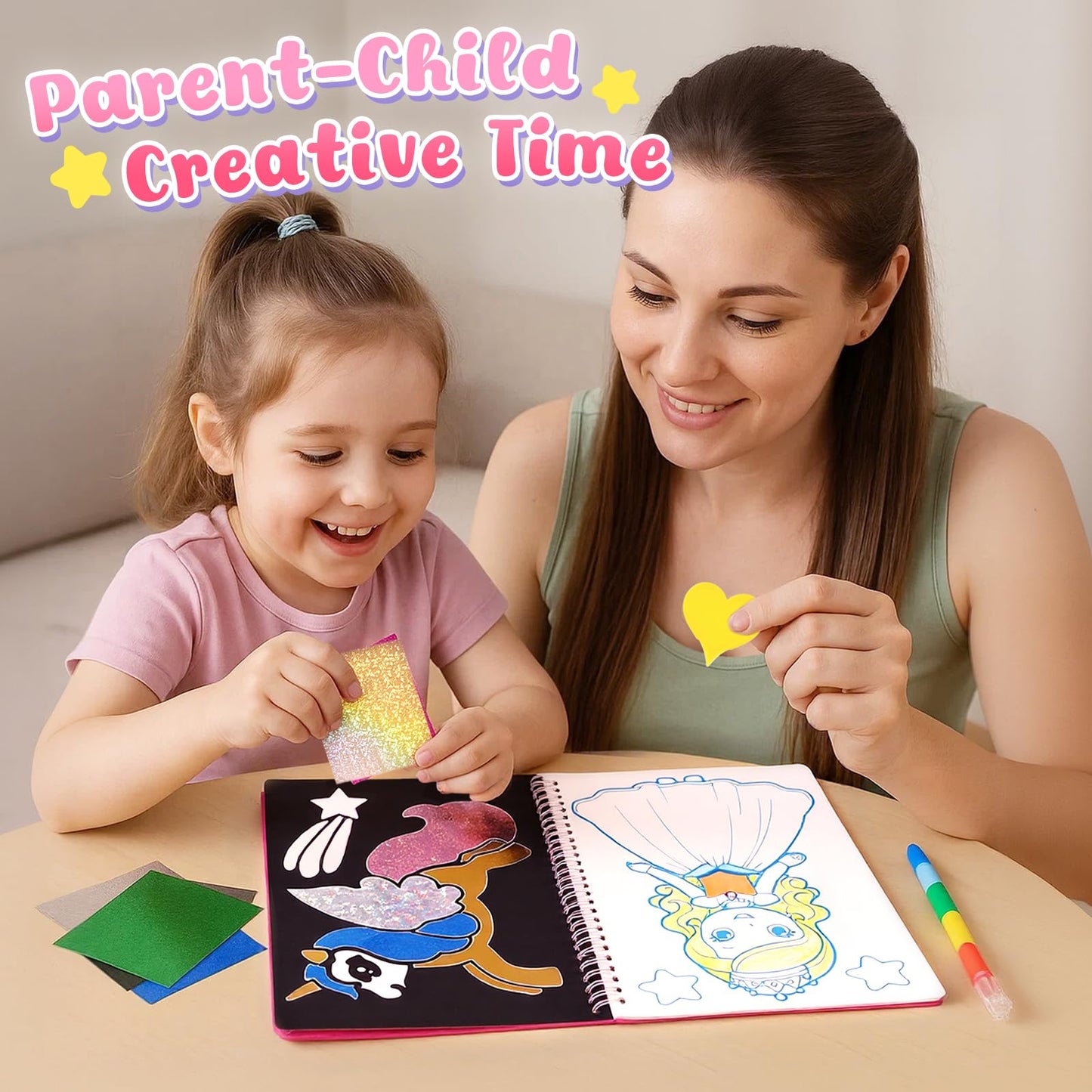 3 Otters Foil Fun Art Kit - Princess Crafts for Kids | Travel Spiral Coloring & DIY Gift