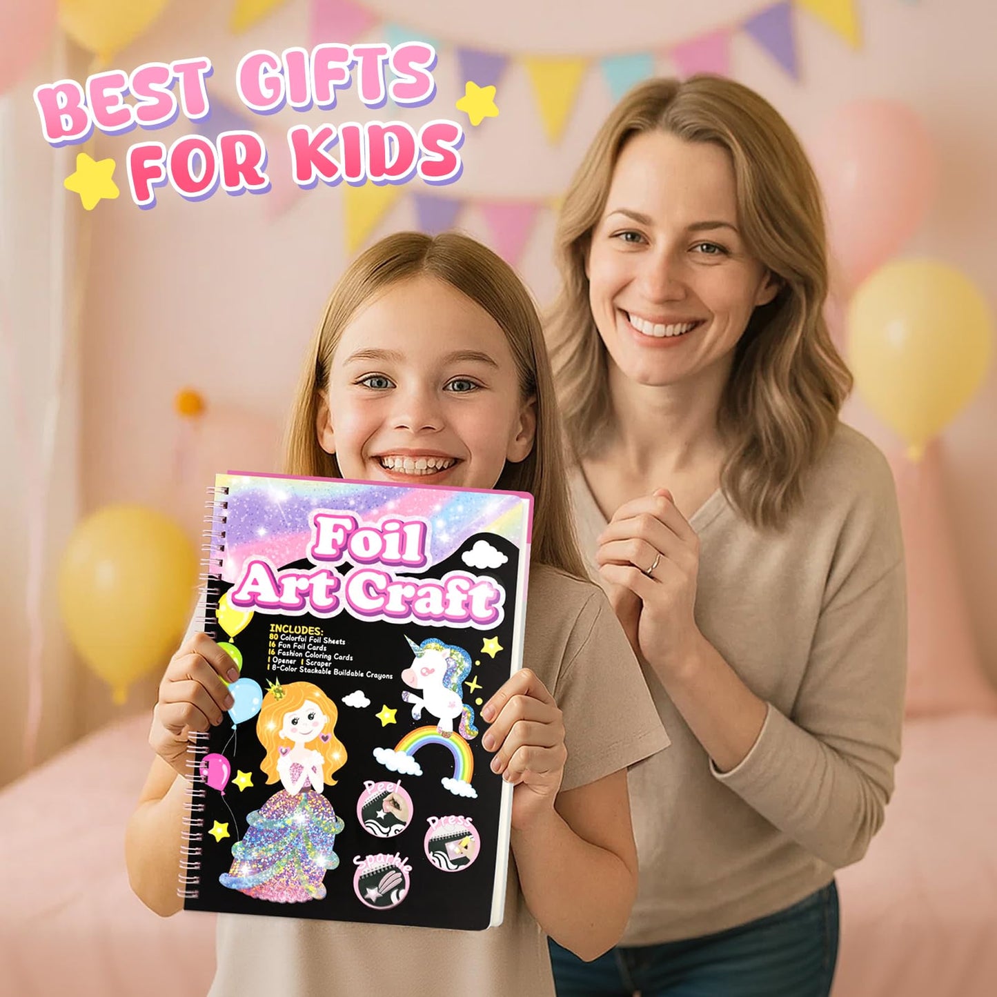 3 Otters Foil Fun Art Kit - Princess Crafts for Kids | Travel Spiral Coloring & DIY Gift