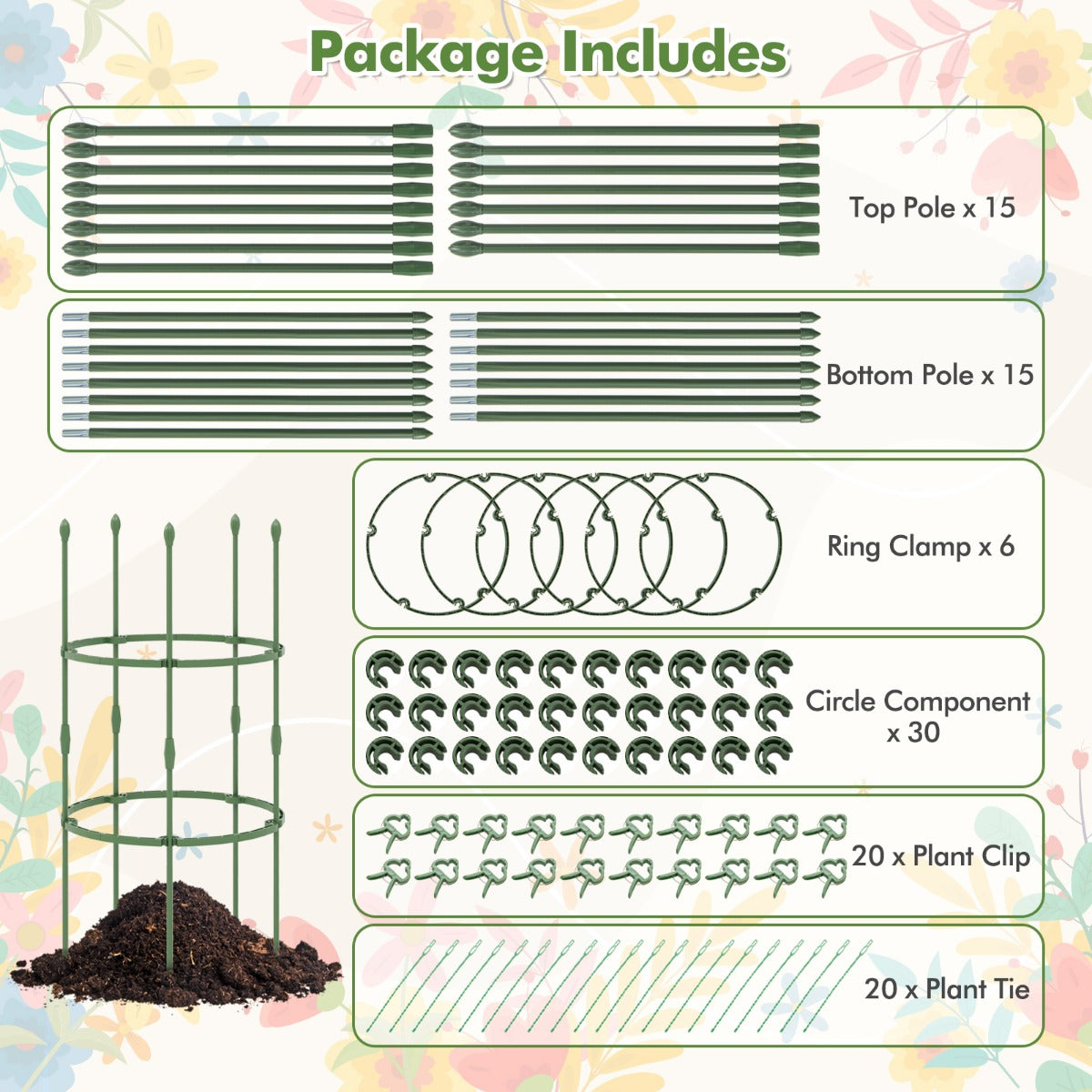 3-Pack Garden Trellis for Climbing Vines Flowers Potted Plants Vegetables Fruits-M