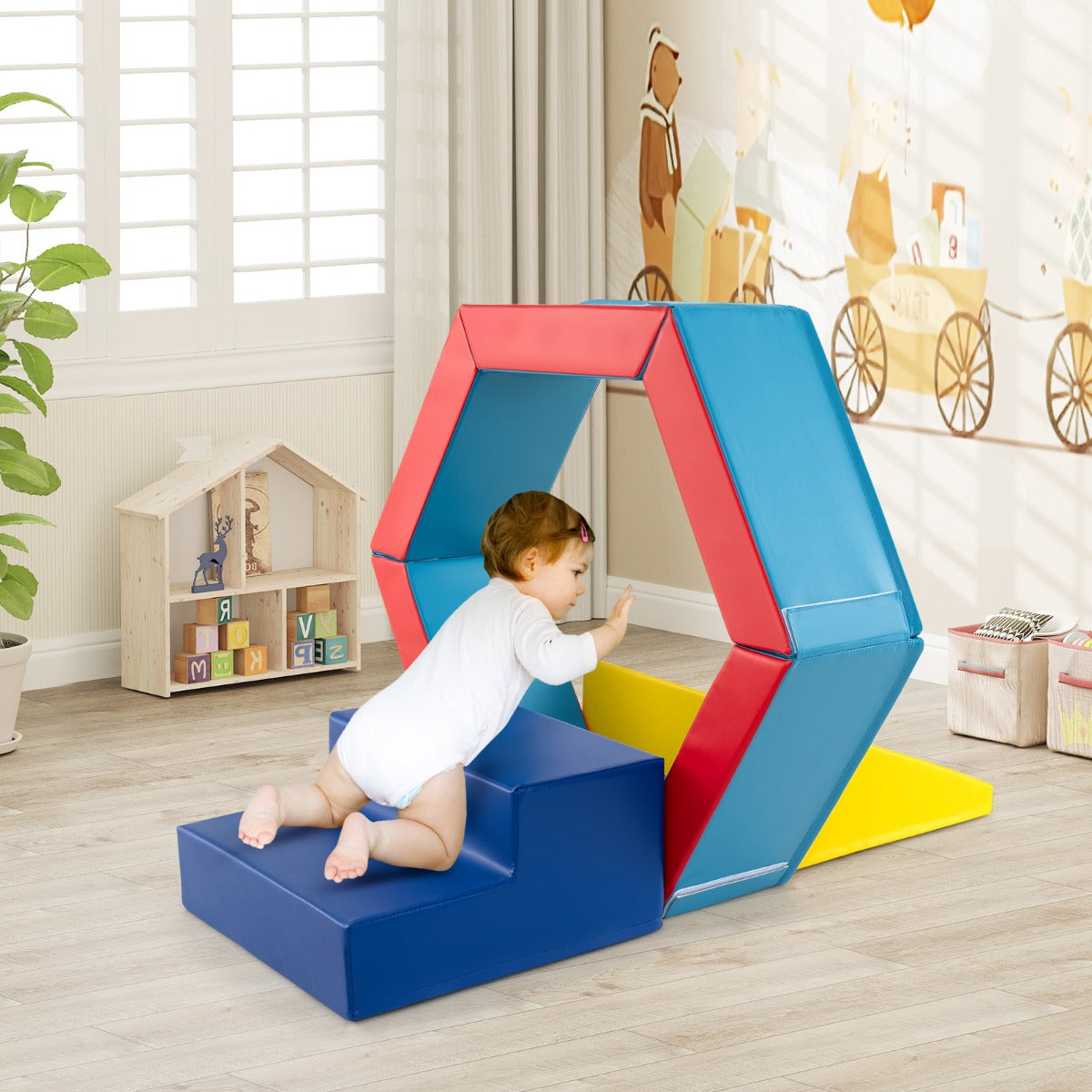 3-Piece Baby Foam Climbing Blocks Set with Ball Pit and Balls-Blue