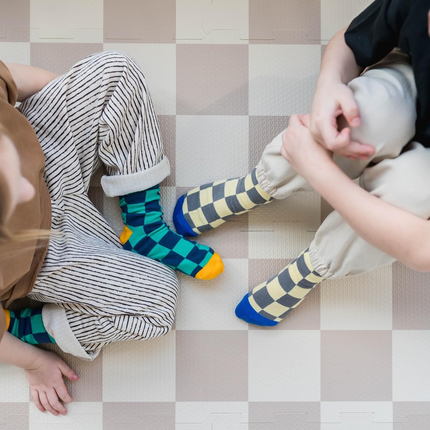3 Sprouts Baby Foam Play Mat – Interlocking Tiles, Non-Toxic, Waterproof, Beige Checkerboard