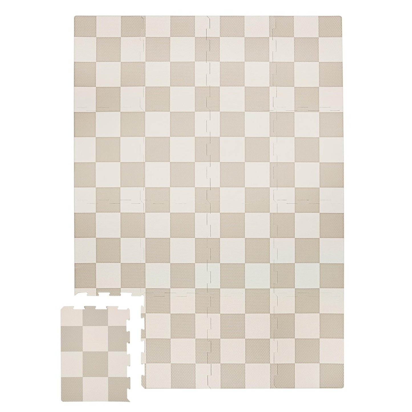 3 Sprouts Baby Foam Play Mat – Interlocking Tiles, Non-Toxic, Waterproof, Beige Checkerboard