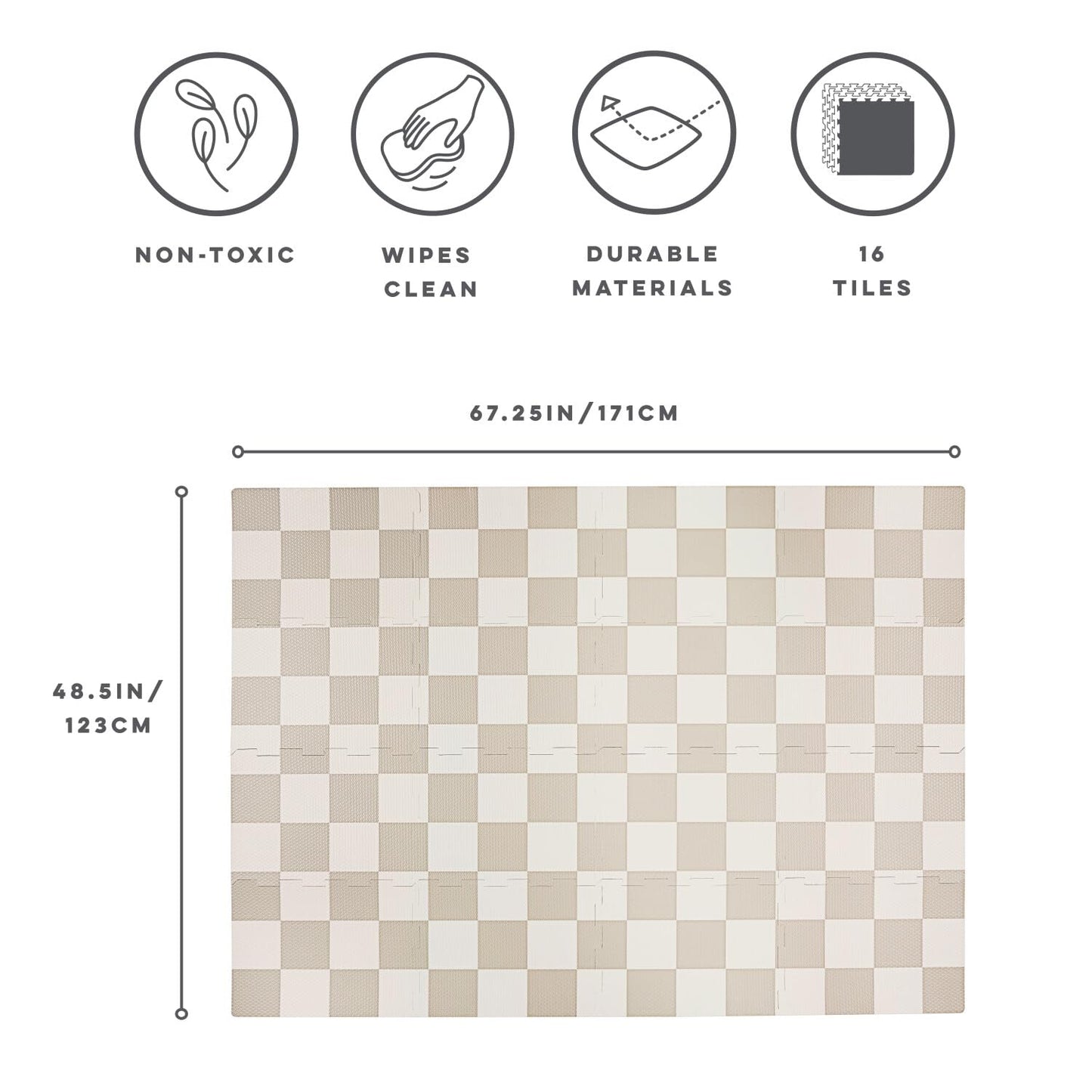 3 Sprouts Baby Foam Play Mat – Interlocking Tiles, Non-Toxic, Waterproof, Beige Checkerboard