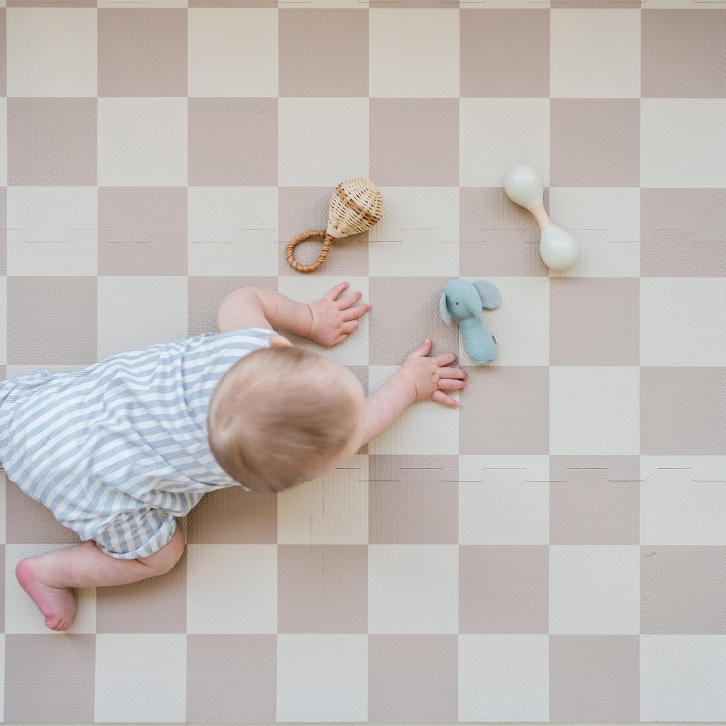 3 Sprouts Baby Foam Play Mat – Interlocking Tiles, Non-Toxic, Waterproof, Beige Checkerboard