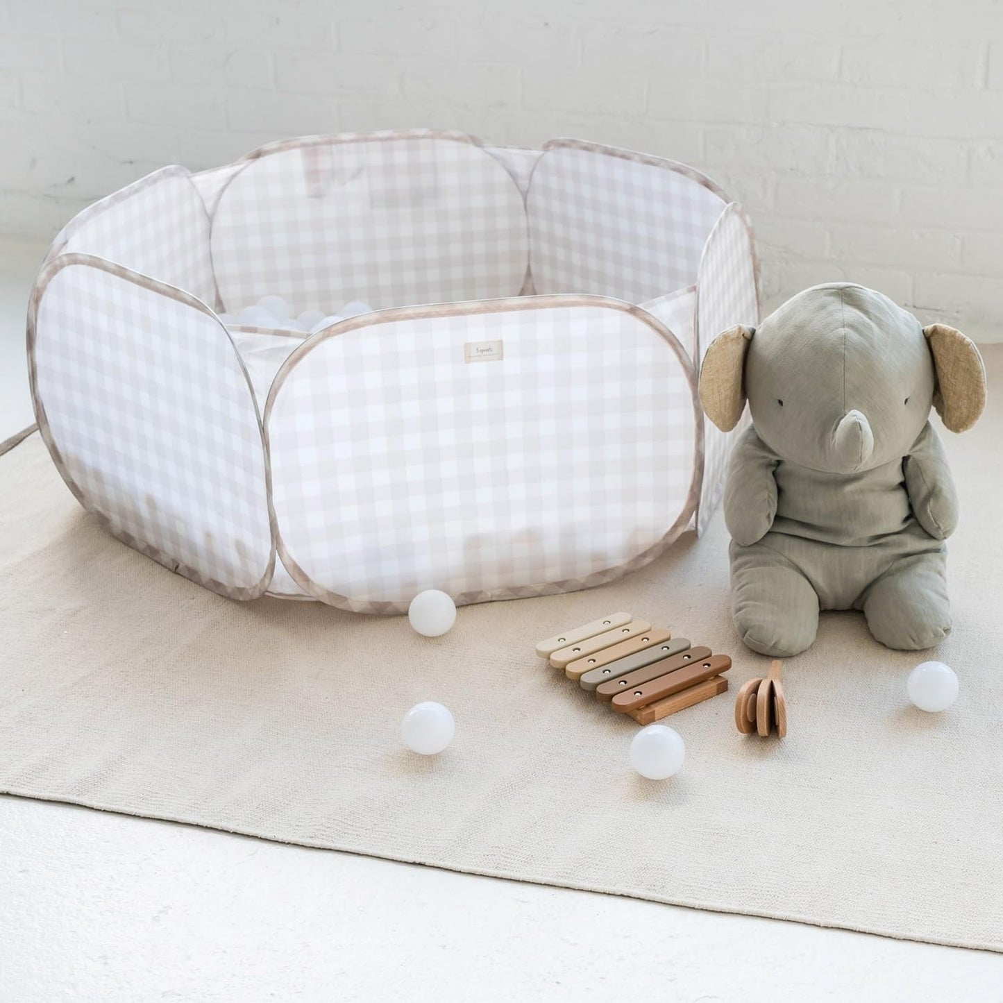 3 Sprouts Kids Ball Pit – Pop-Up Indoor/Outdoor Play Space for Toddlers | Large Foldable Ball Pit (Balls Not Included) – Gingham Beige