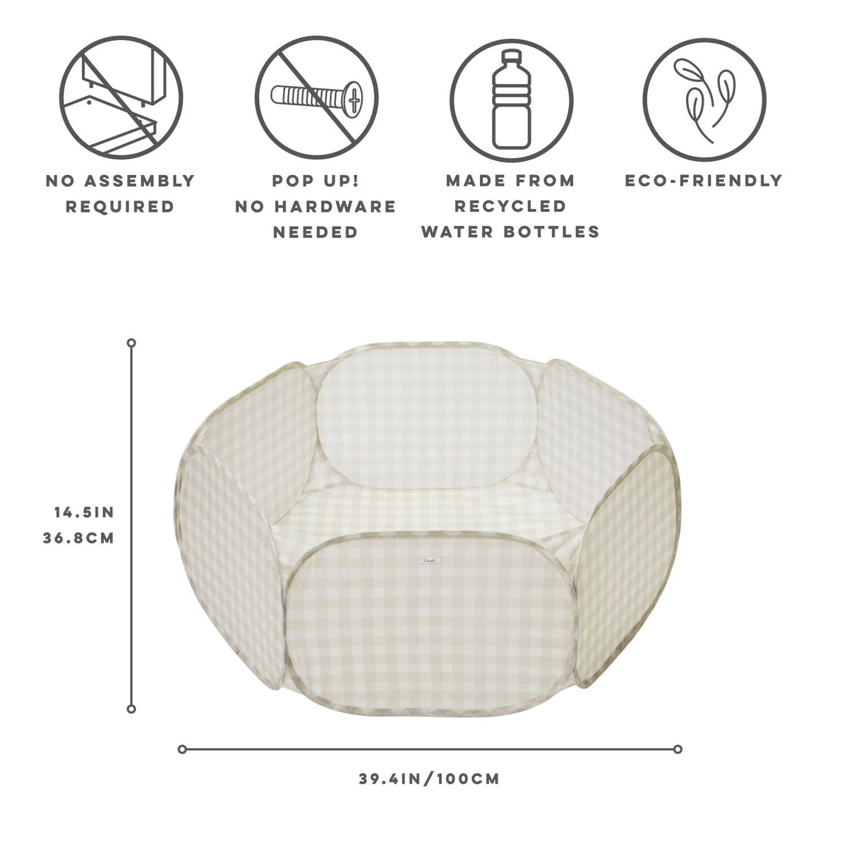 3 Sprouts Kids Ball Pit – Pop-Up Indoor/Outdoor Play Space for Toddlers | Large Foldable Ball Pit (Balls Not Included) – Gingham Beige