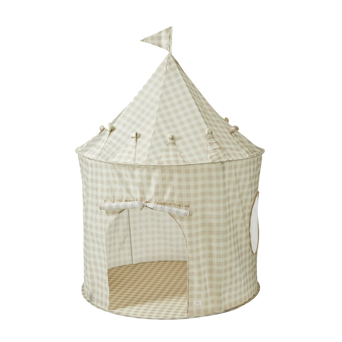 3 Sprouts Kids Play Tent - Sustainable Recycled Fabric, Spacious Indoor Playhouse (Ages 3-10) - Gingham Beige