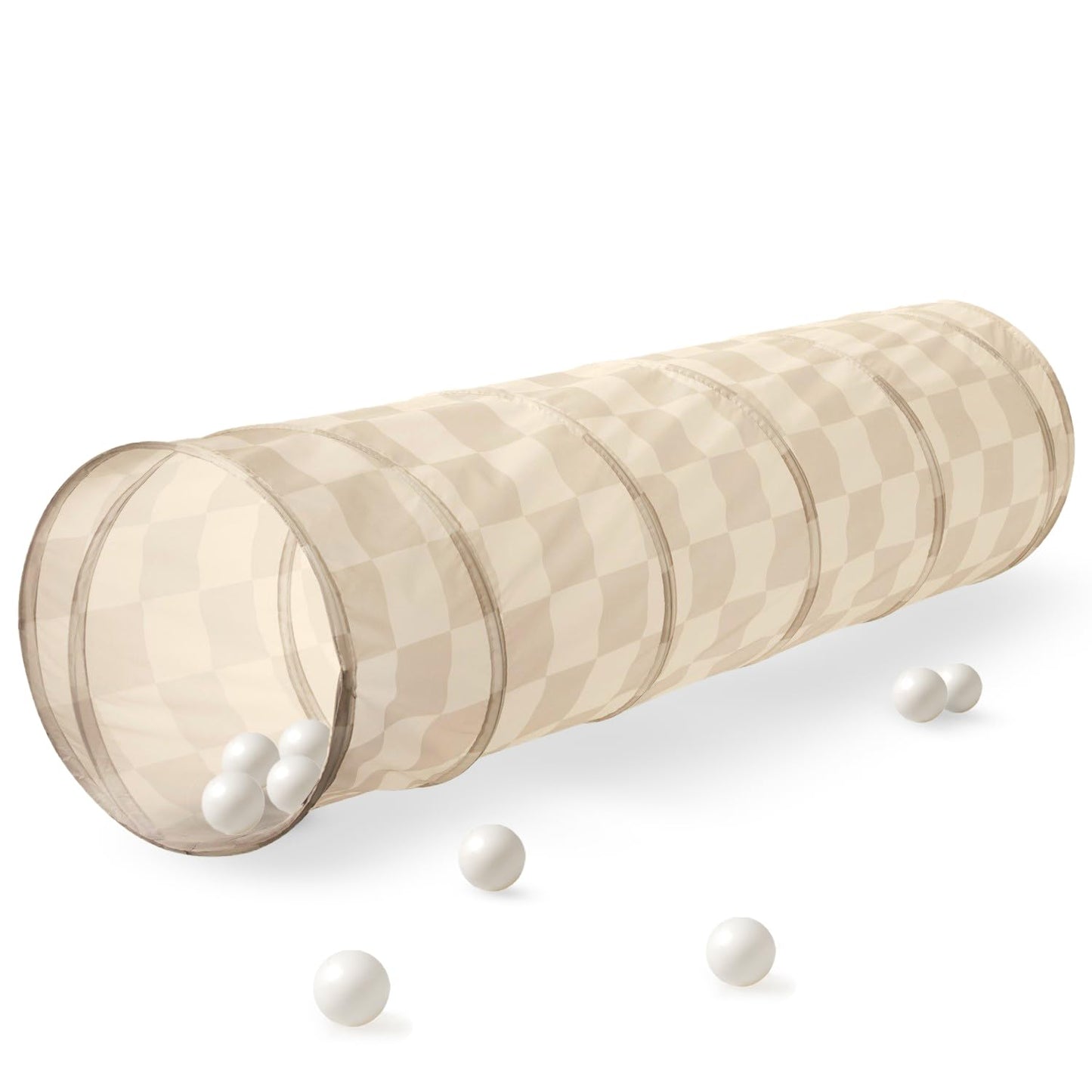 3 Sprouts Kids Play Tunnel - Pop Up Collapsible Indoor Tunnel (Checkered Beige)