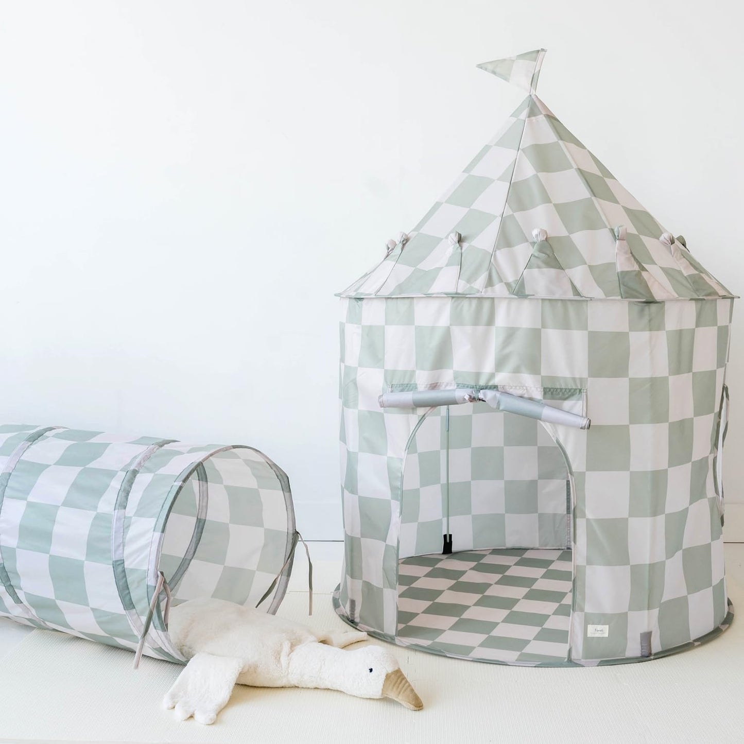 3 Sprouts Play Tunnel – Pop Up Indoor Crawl Tunnel, Recycled Fabric, Checkered Green