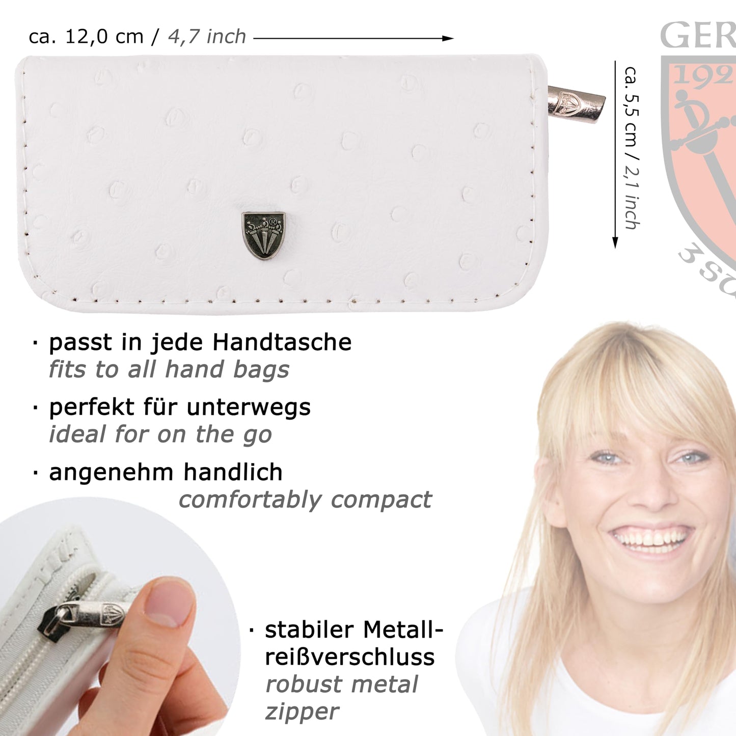 3 Swords Germany 5-Piece Manicure & Pedicure Kit in Ostrich White Leather Case | Made in Germany