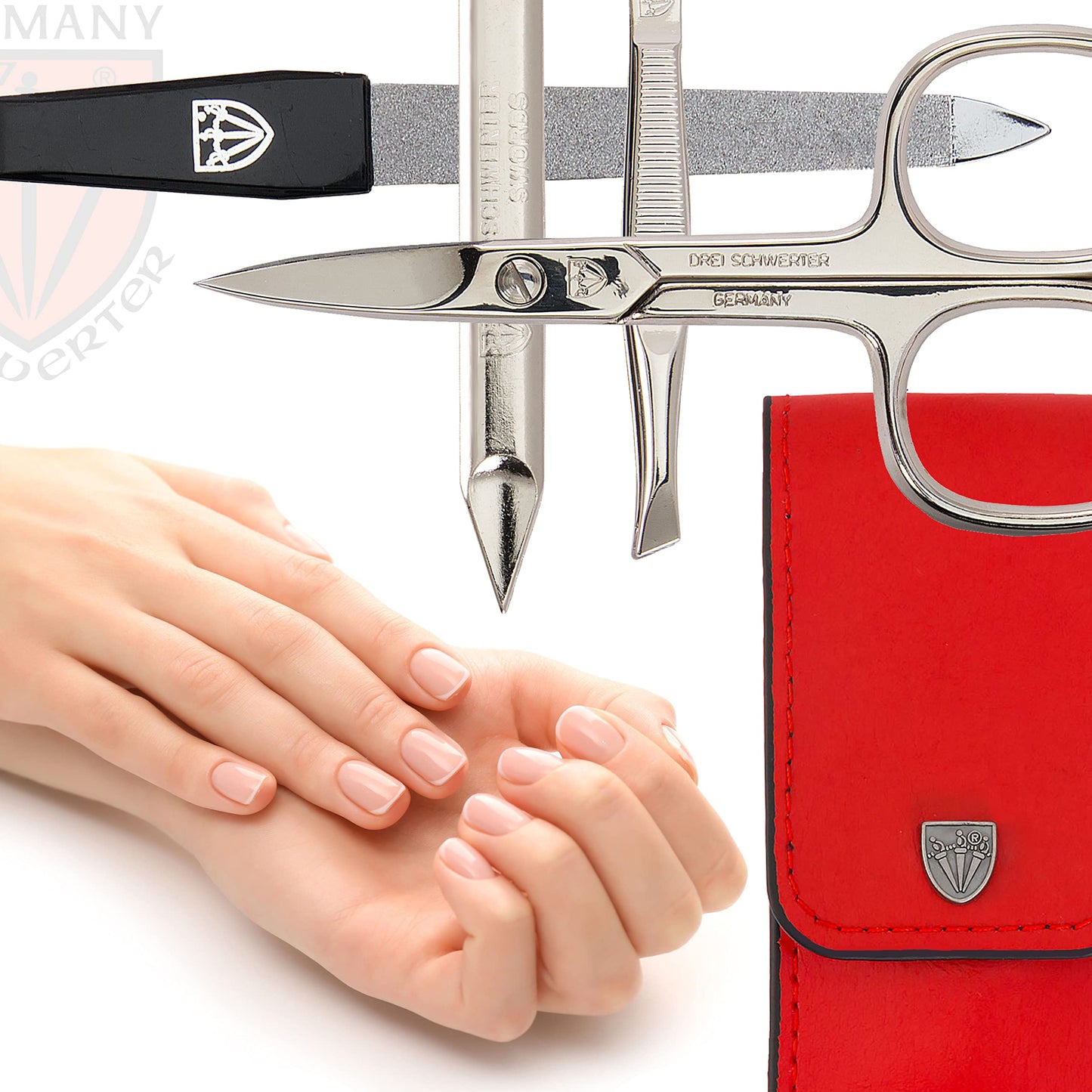 3 Swords Germany – 3-Piece Manicure & Pedicure Kit | Solingen Made, Leather Case Gift Box