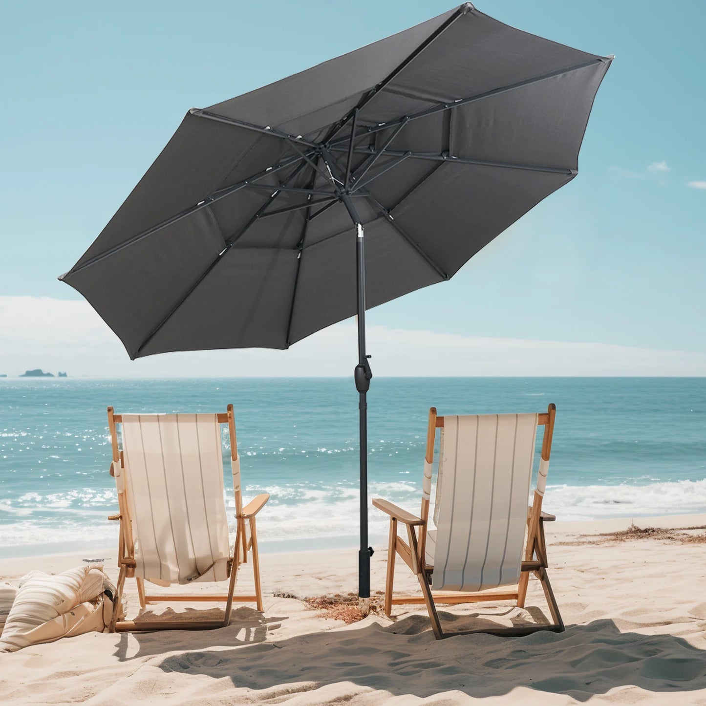 295 cm 3-tier Vented Patio Large Market Table Umbrella with Push Button Tilt-Beige