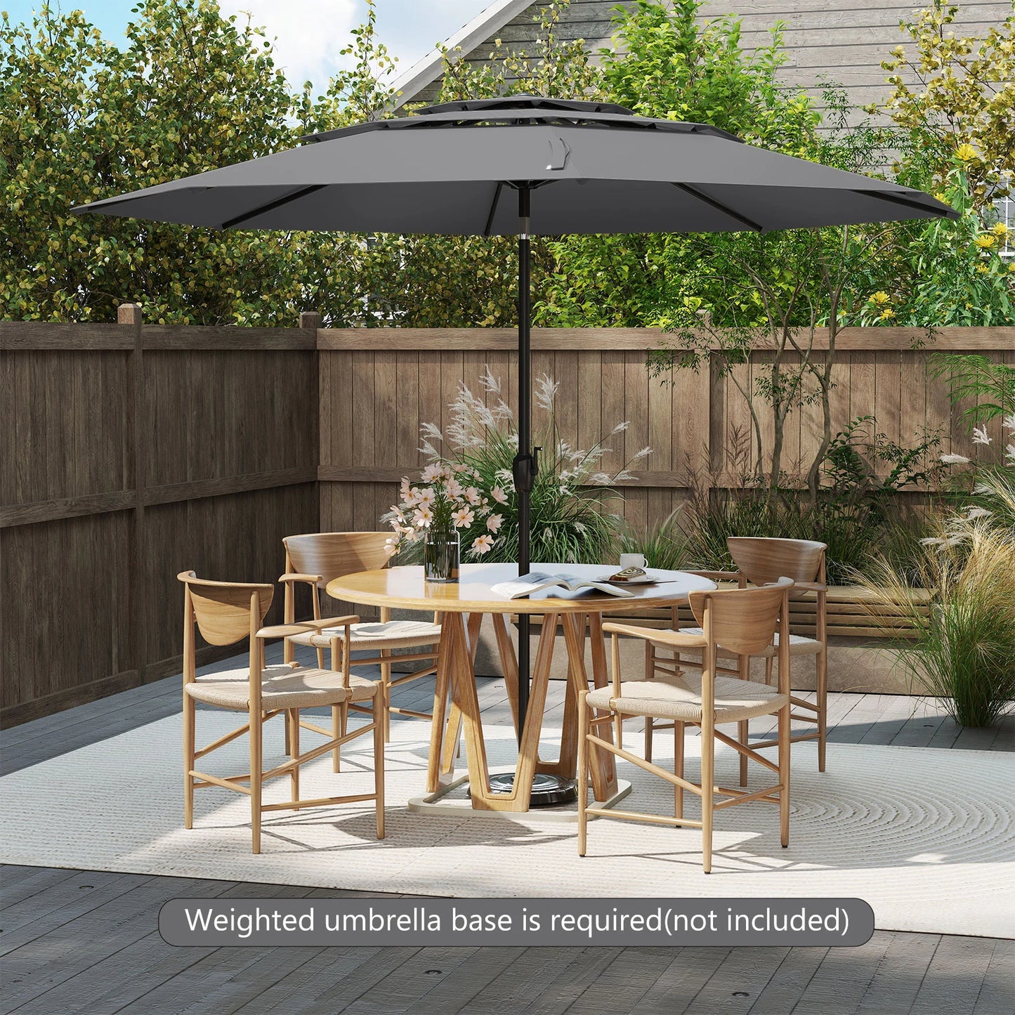 295 cm 3-tier Vented Patio Large Market Table Umbrella with Push Button Tilt-Beige