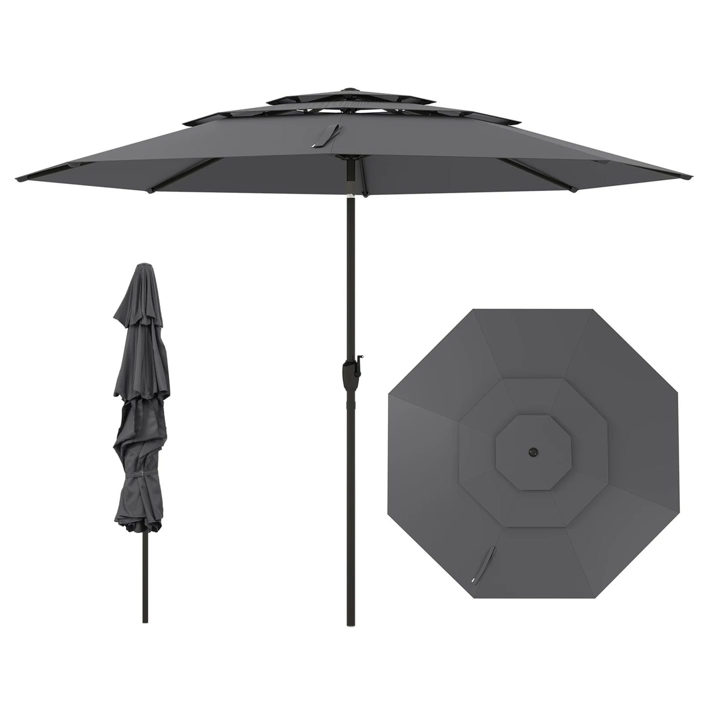 295 cm 3-tier Vented Patio Large Market Table Umbrella with Push Button Tilt-Beige