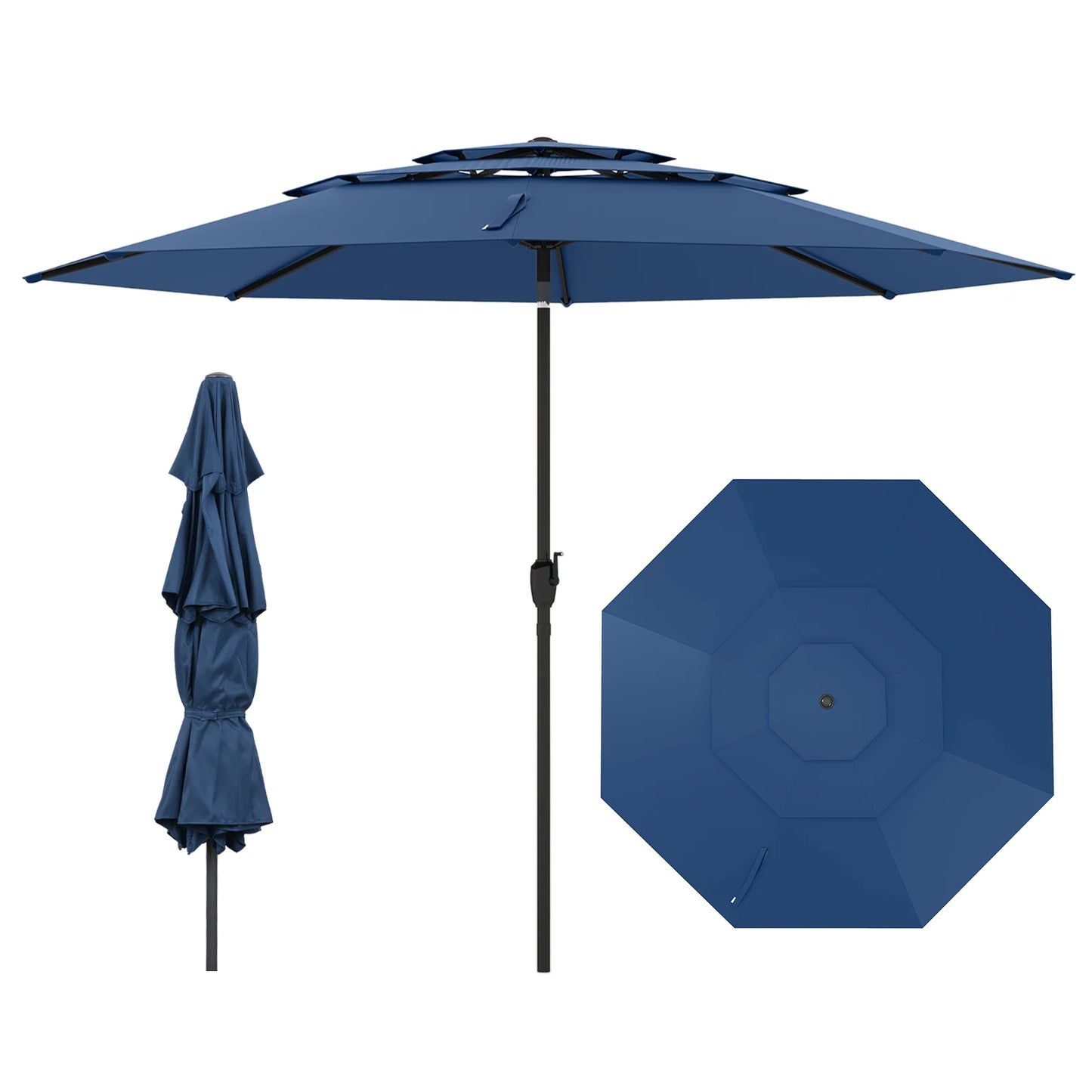 295 cm 3-tier Vented Patio Large Market Table Umbrella with Push Button Tilt-Beige
