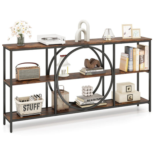 3-Tier Console Table with Faux Wood Grain Top-Rustic Brown