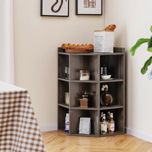 3-Tier Corner Cabinet with Charging Station and 9 Cubbies-Grey