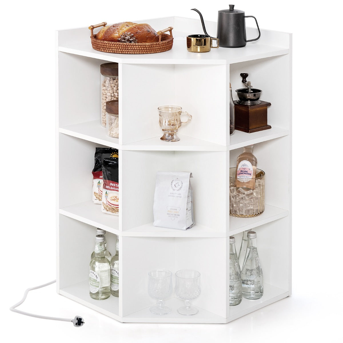 3-Tier Corner Cabinet with Charging Station and 9 Cubbies-Grey