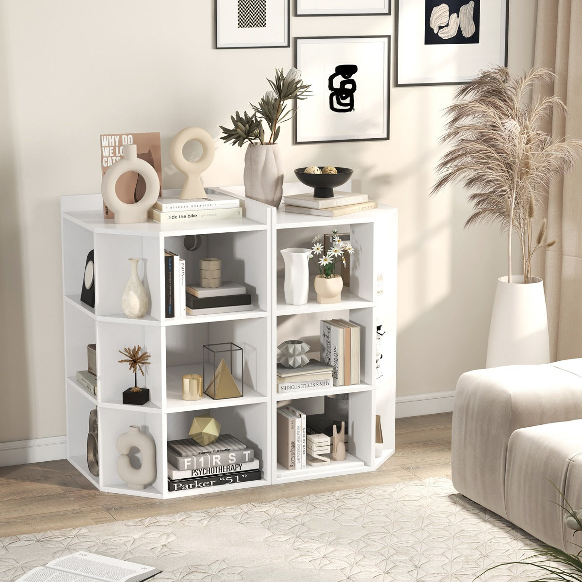 3-Tier Corner Cabinet with Charging Station and 9 Cubbies-Grey