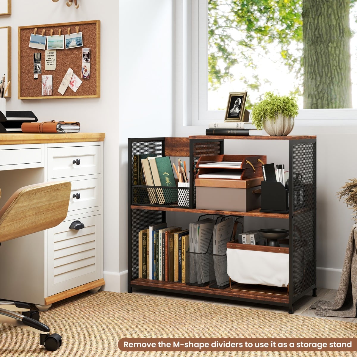 3-Tier Record Player Stand with Vinyl Storage and 3 Removable Dividers-White