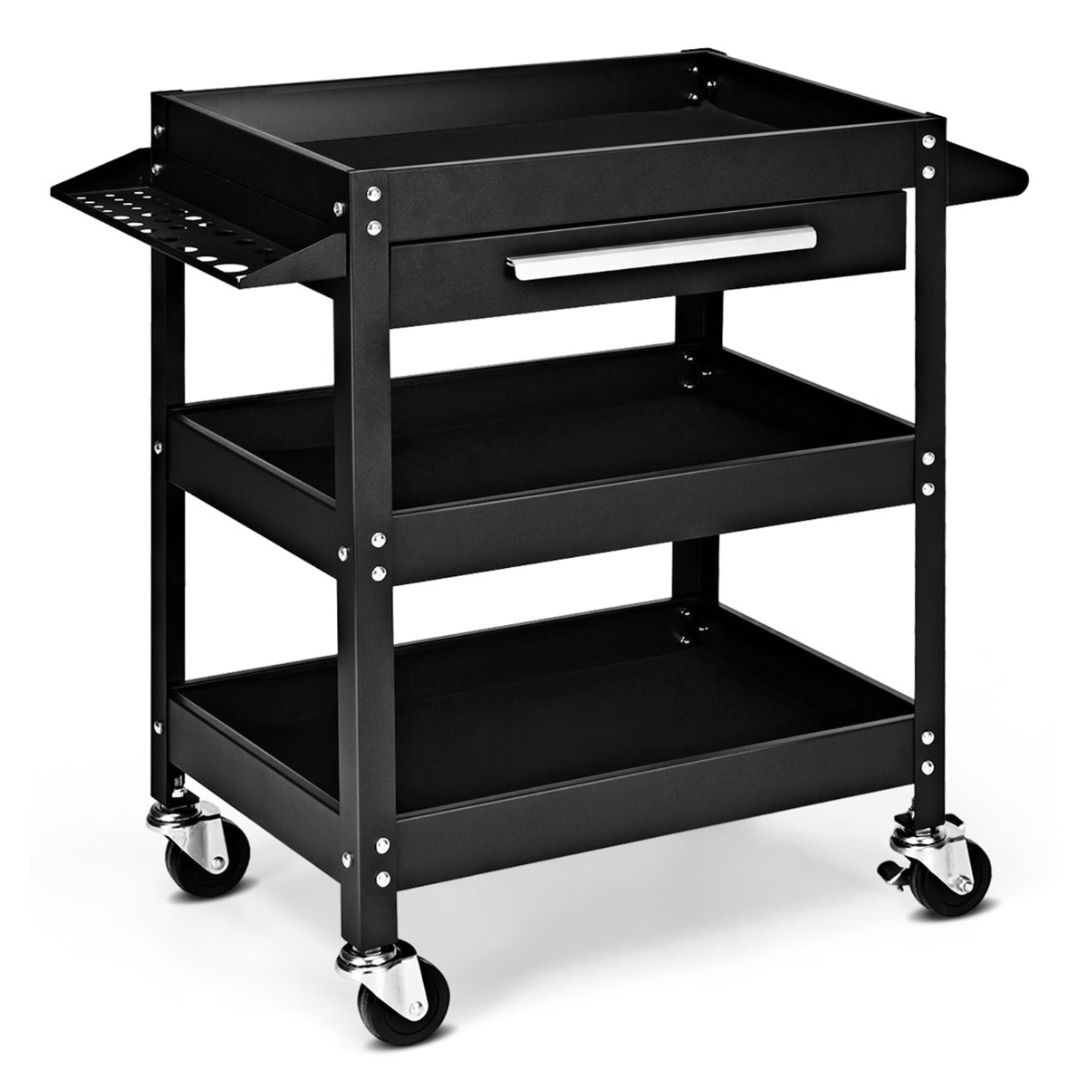3 Tier Tool Trolley with Drawer and 4 Wheels-Red