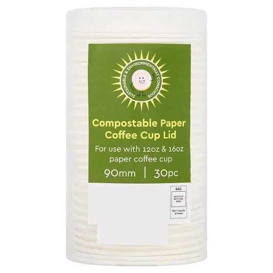 30 Compostable Paper Coffee Cup Lid 90mm