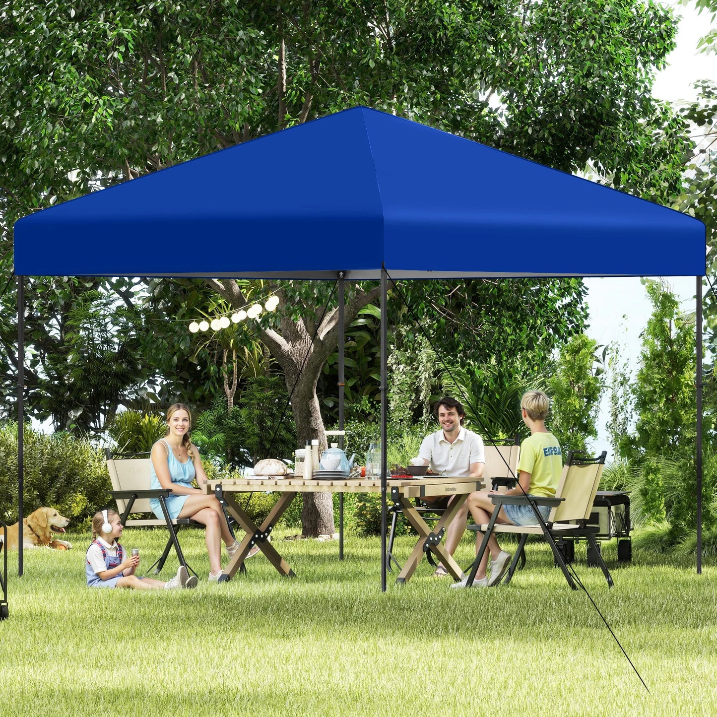 300 x 295 cm Pop up Canopy Tent with Portable Carrying Bag and Wind Ropes-Blue